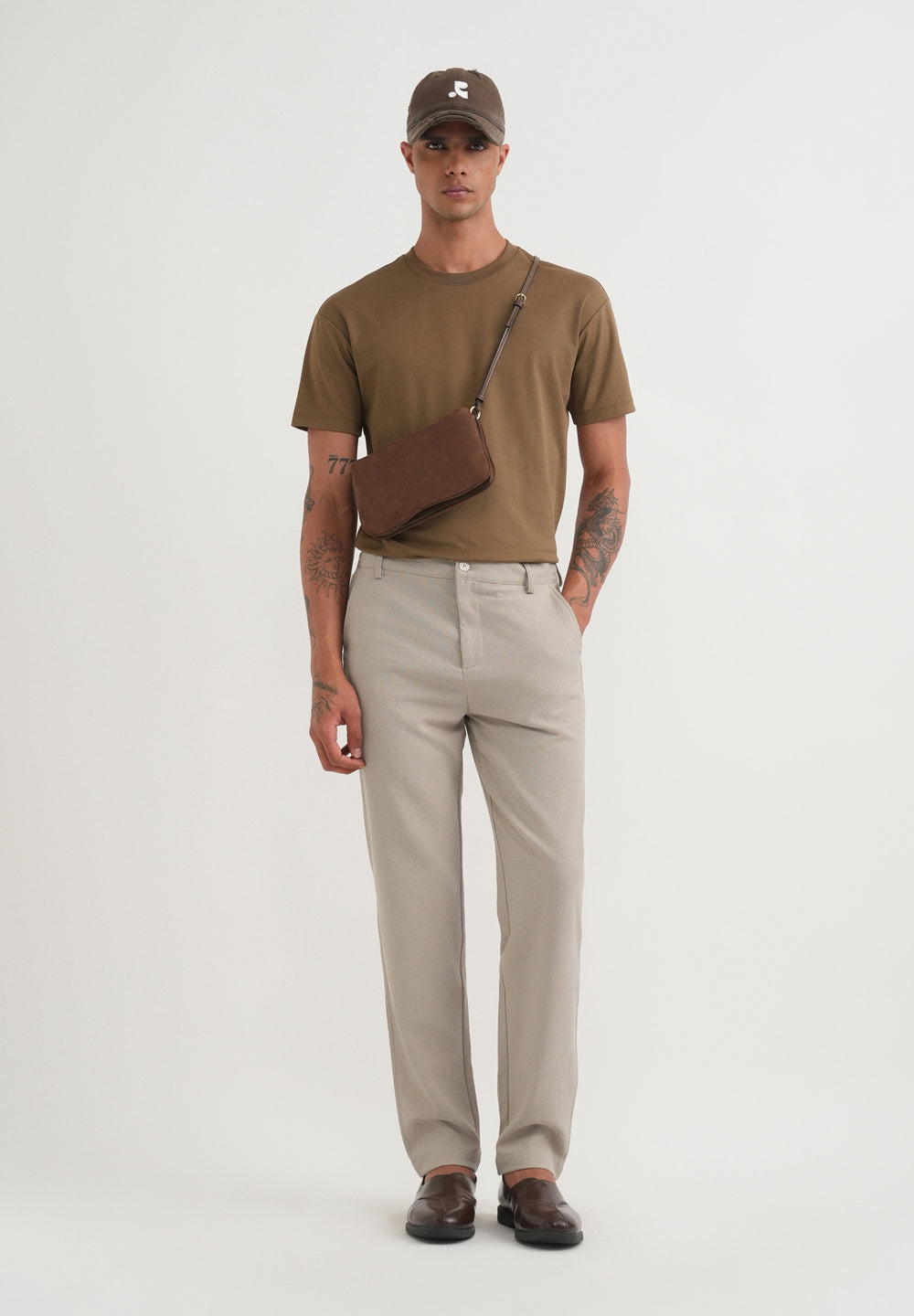 Greige Semi-Elasticated Textured Pant