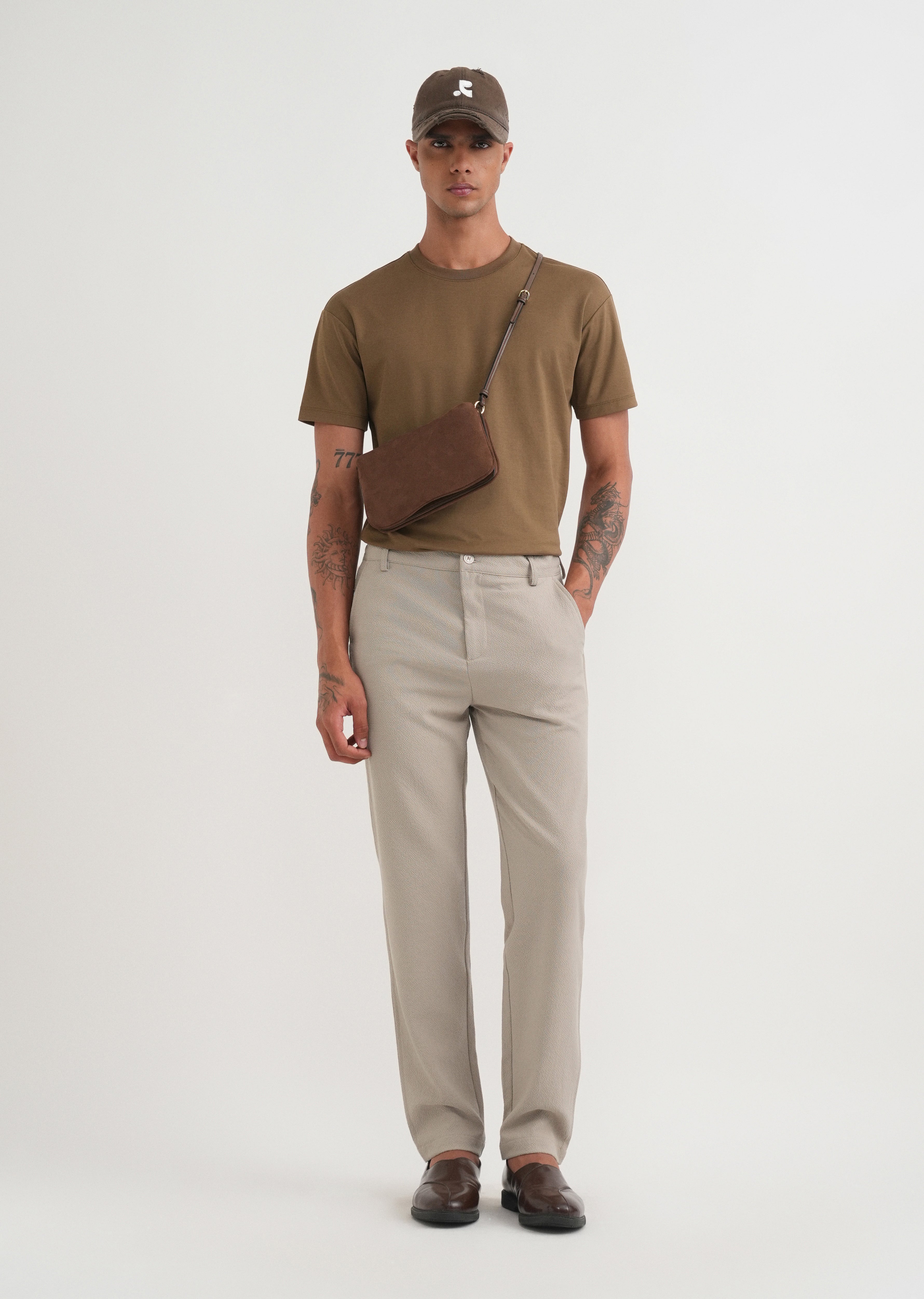 Greige Semi-Elasticated Textured Pant