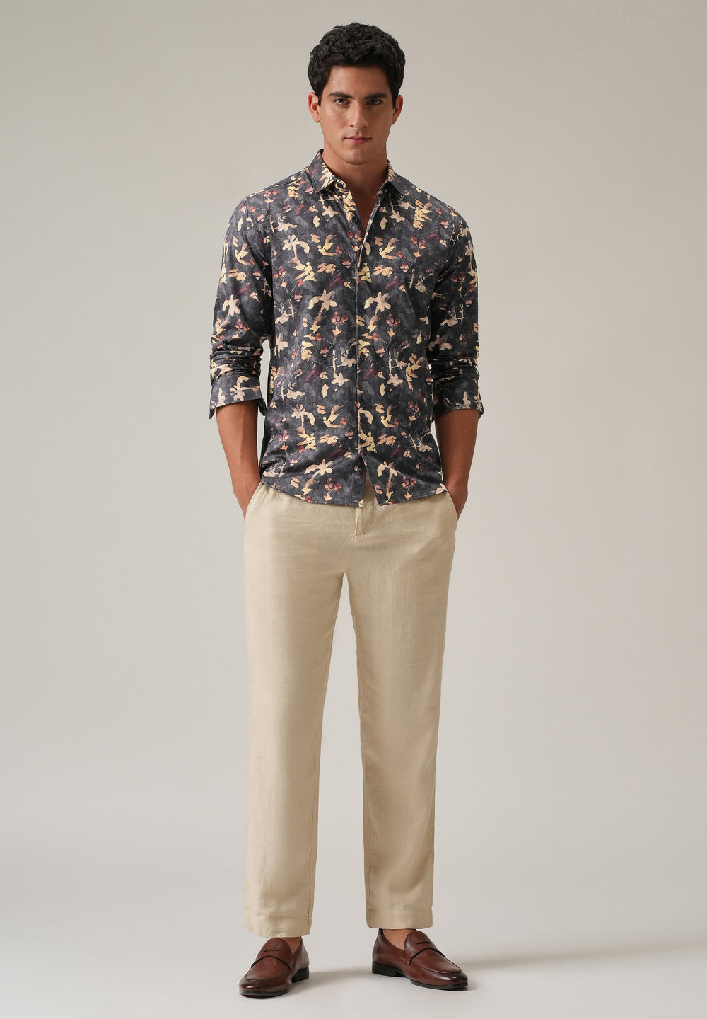 Grey Abstract Floral Print Shirt