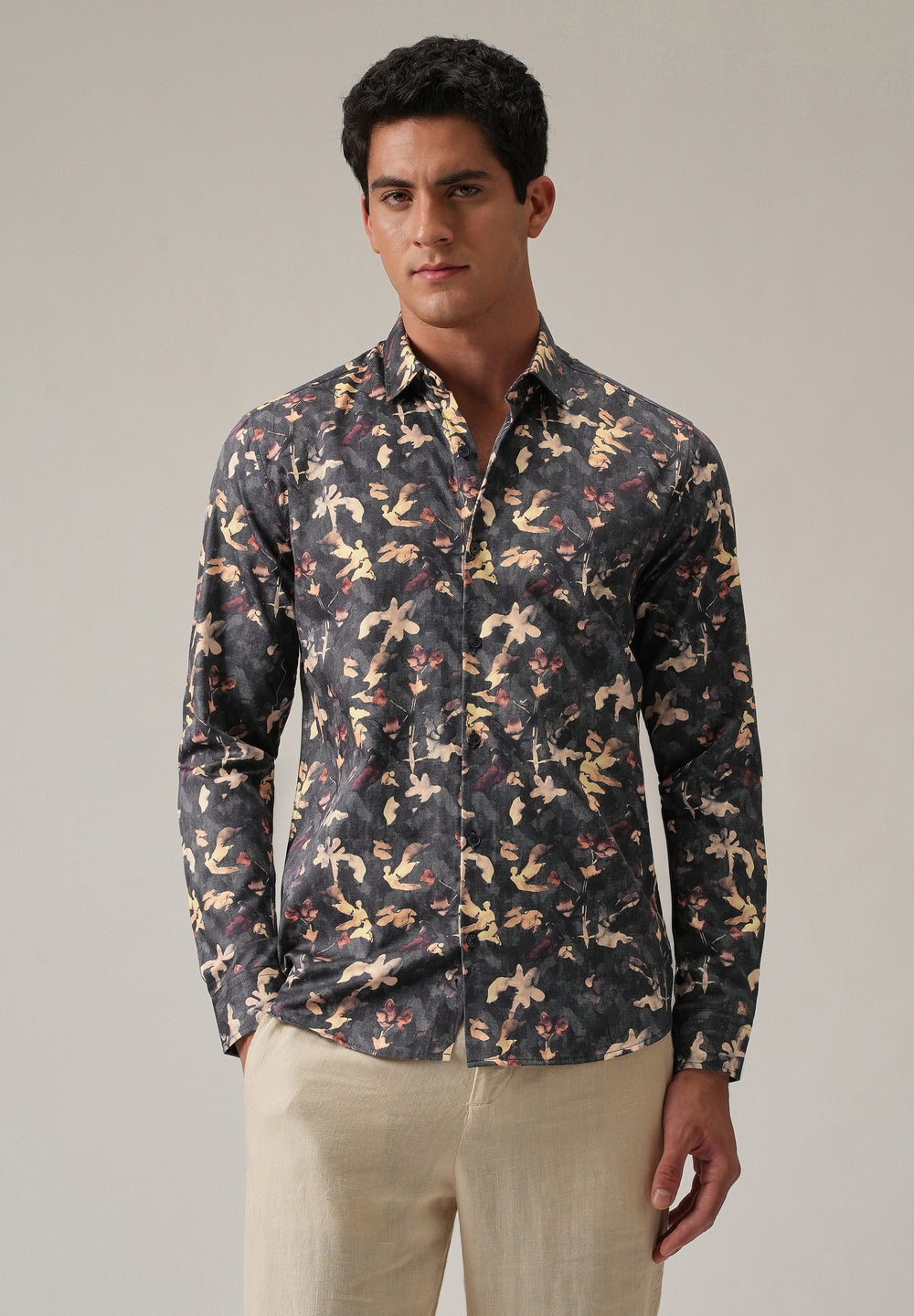 Grey Abstract Floral Print Shirt