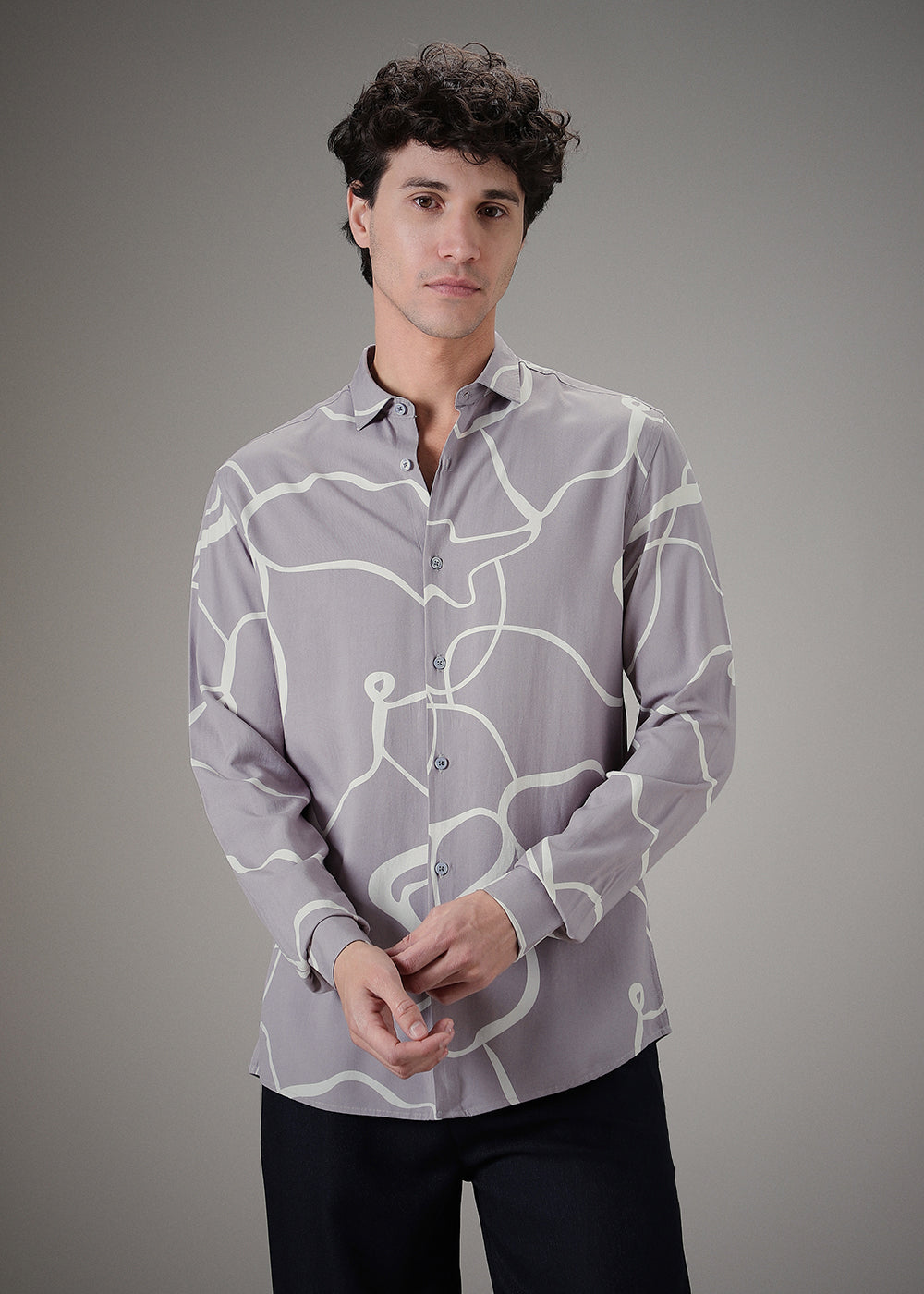 Grey Abstract Line Printed Shirt