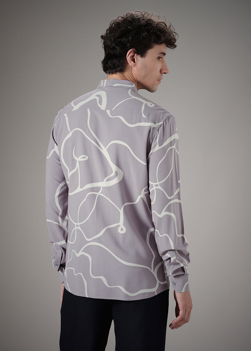 Grey Abstract Line Printed Shirt