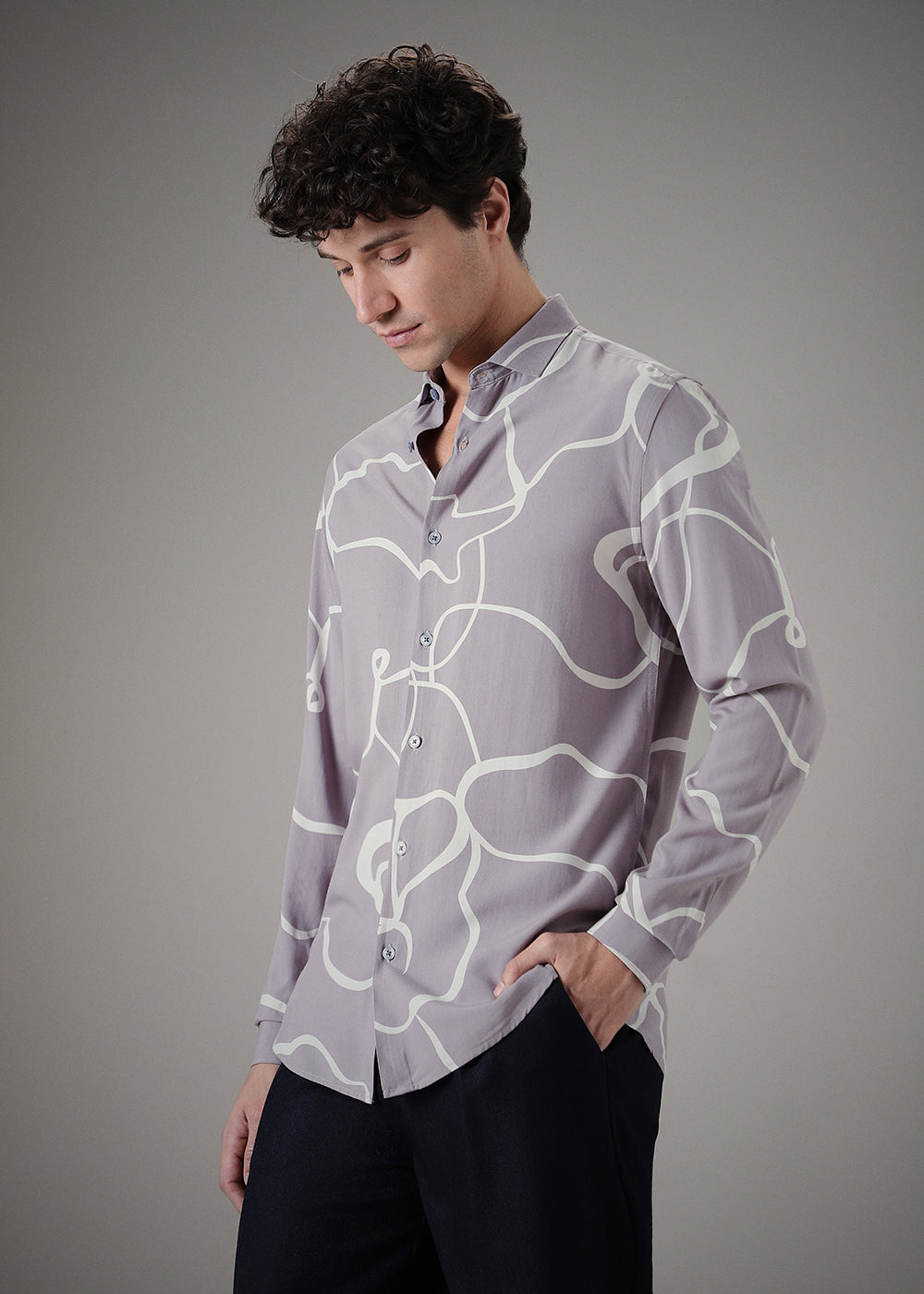 Grey Abstract Line Printed Shirt