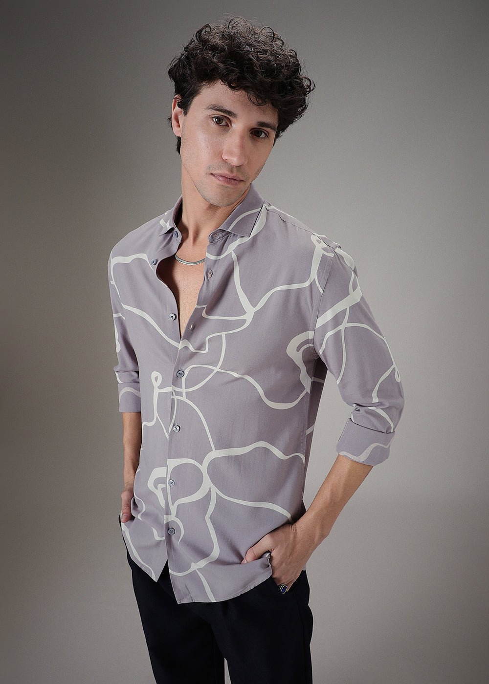 Grey Abstract Line Printed Shirt