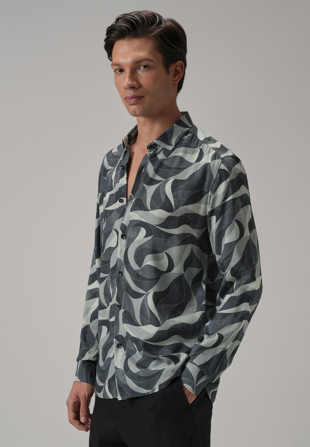 Grey Abstract Swirl Printed Shirt
