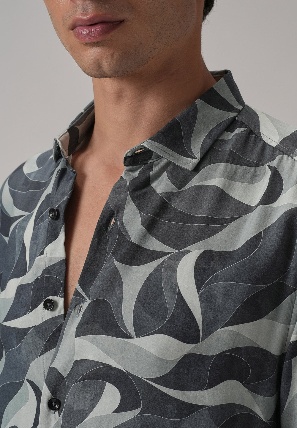 Grey Abstract Swirl Printed Shirt
