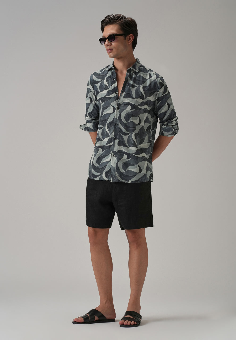 Grey Abstract Swirl Printed Shirt