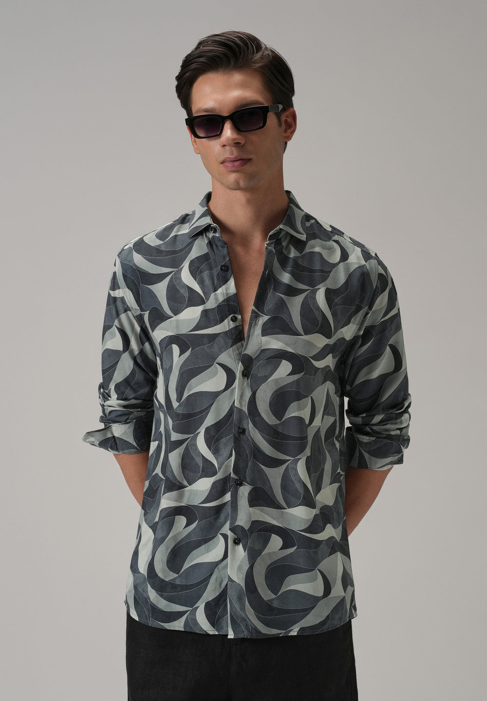 Grey Abstract Swirl Printed Shirt