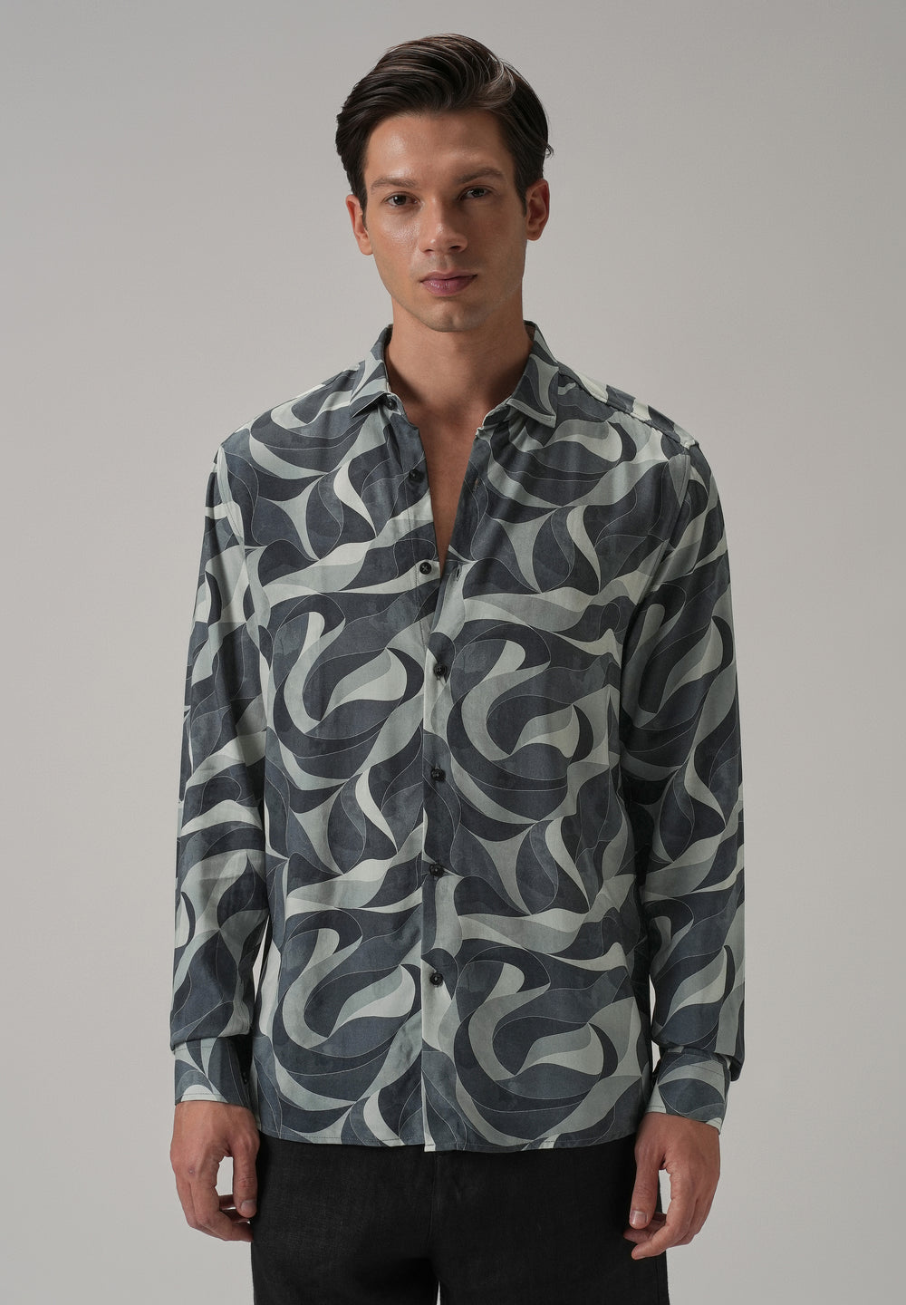 Grey Abstract Swirl Printed Shirt