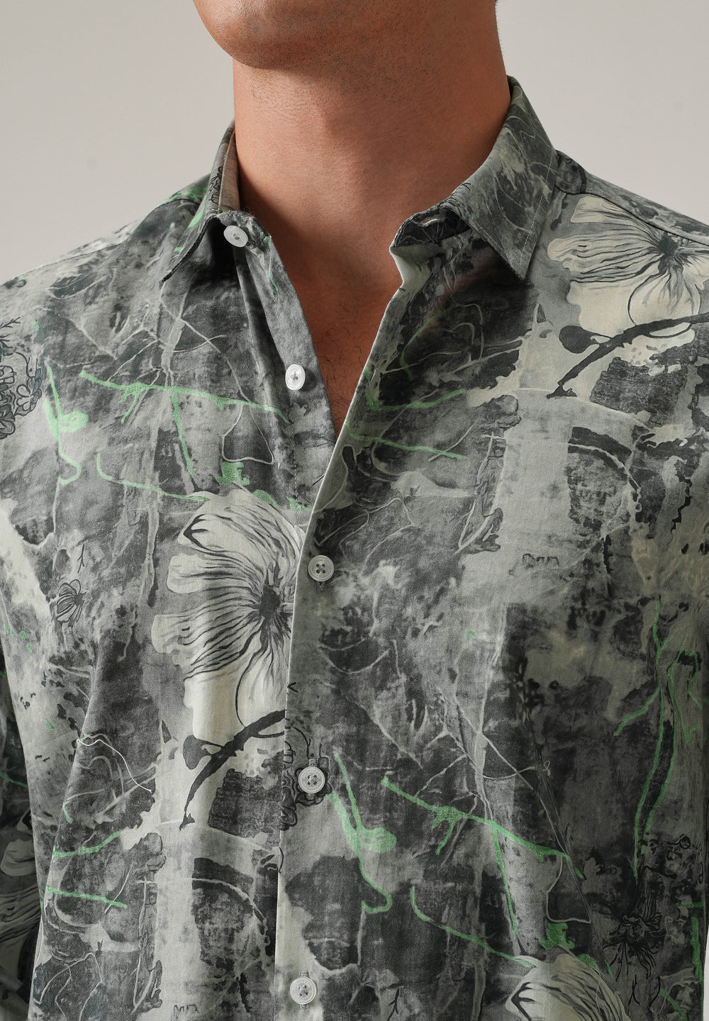 Grey Artistic Floral Print Shirt