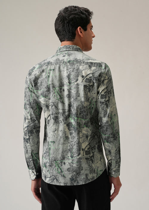Grey Artistic Floral Print Shirt
