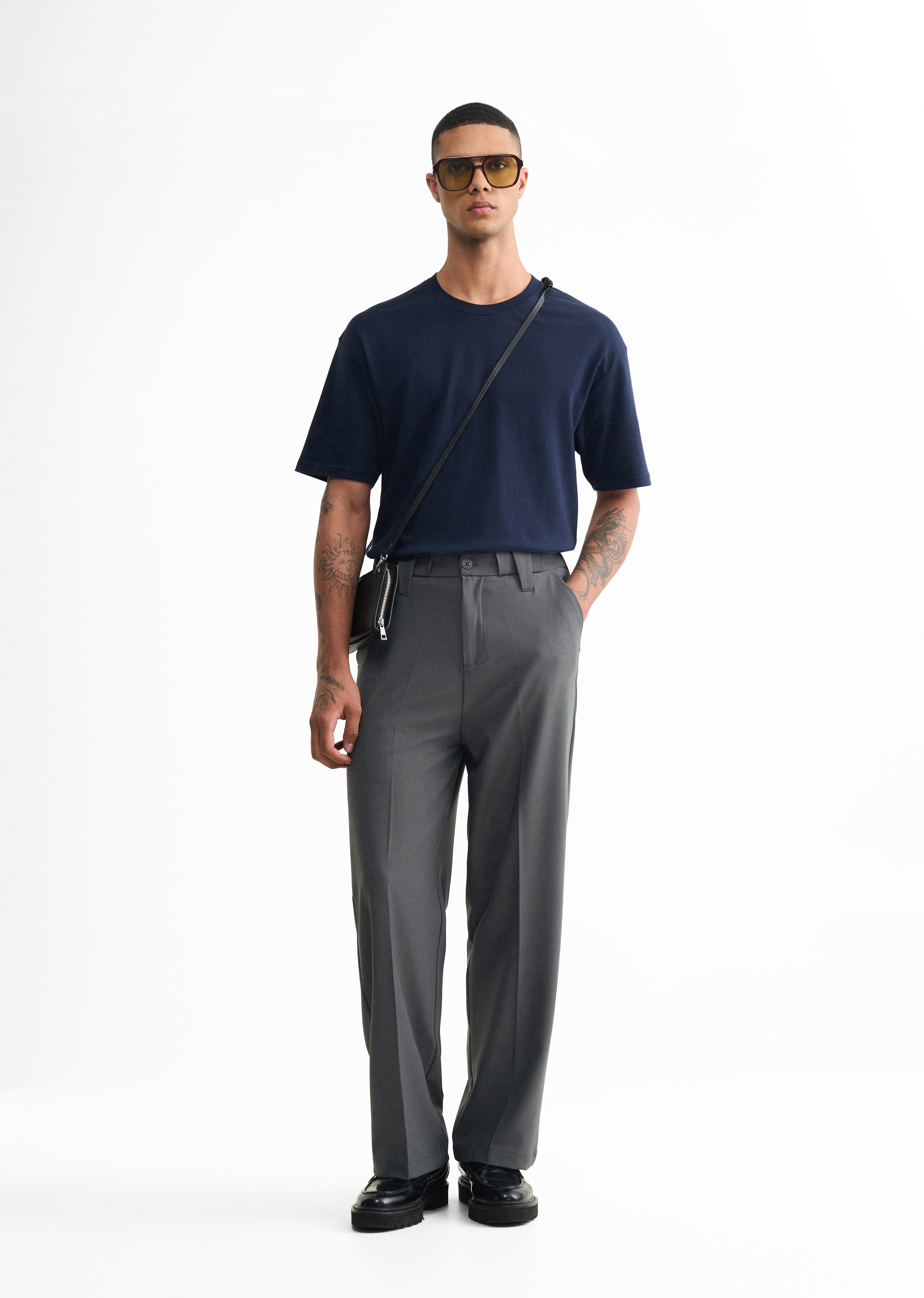 Grey Back Elastic Relaxed Fit Trouser