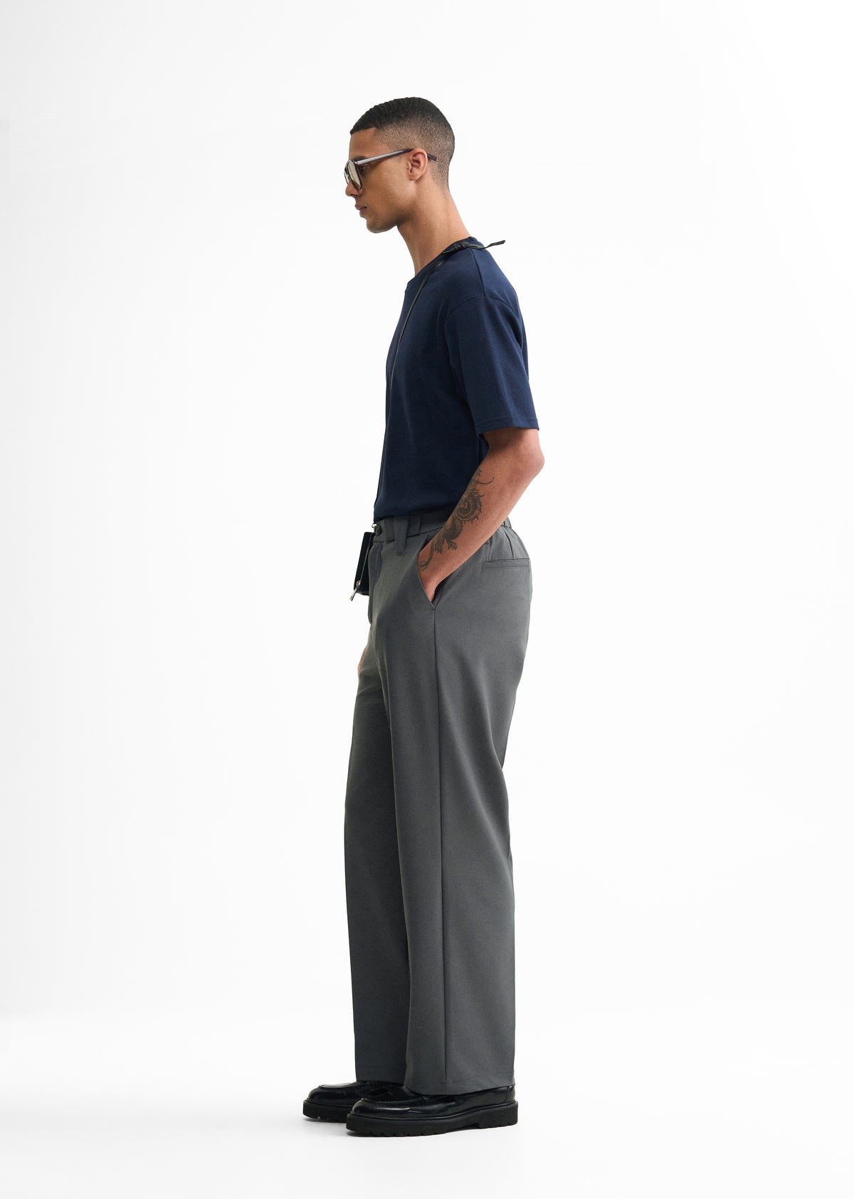 Grey Back Elastic Relaxed Fit Trouser