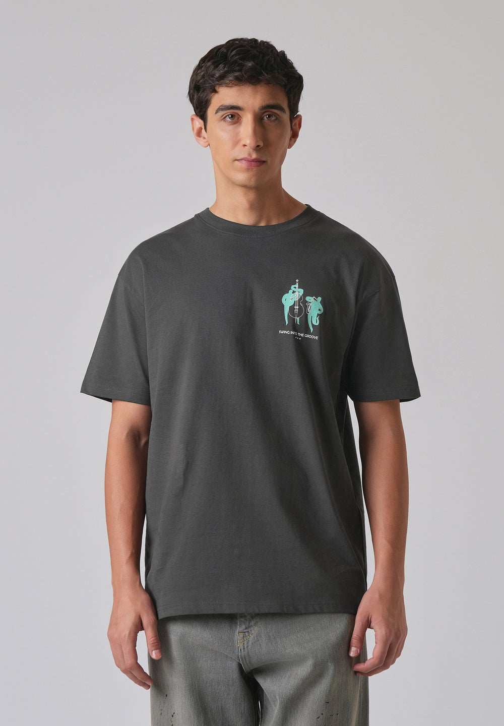Grey Back Graphic Printed Oversized T-shirt
