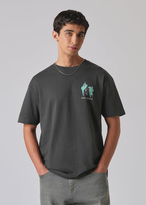 Grey Back Graphic Printed Oversized T-shirt