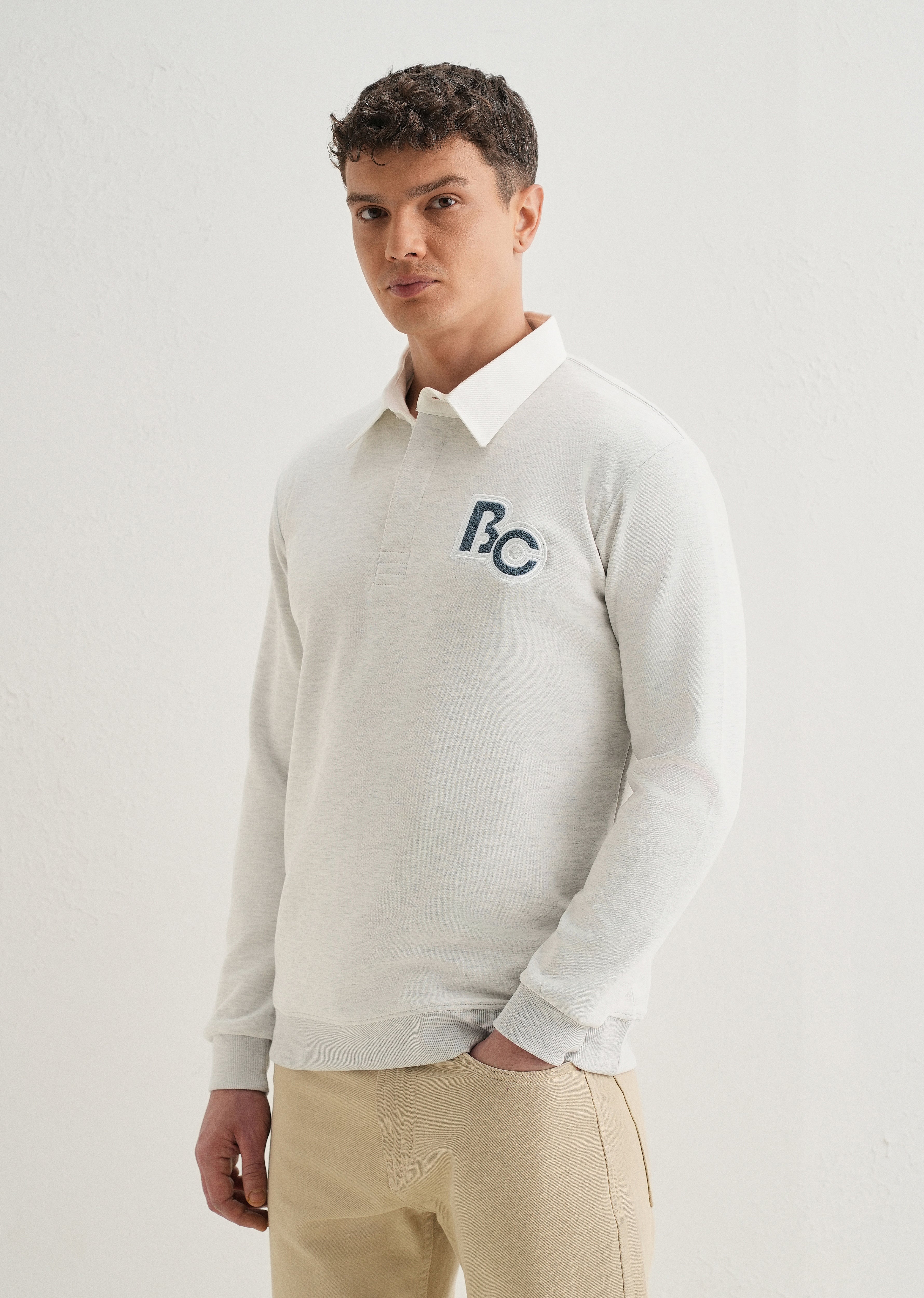 Grey Back Print Polo Sweatshirt