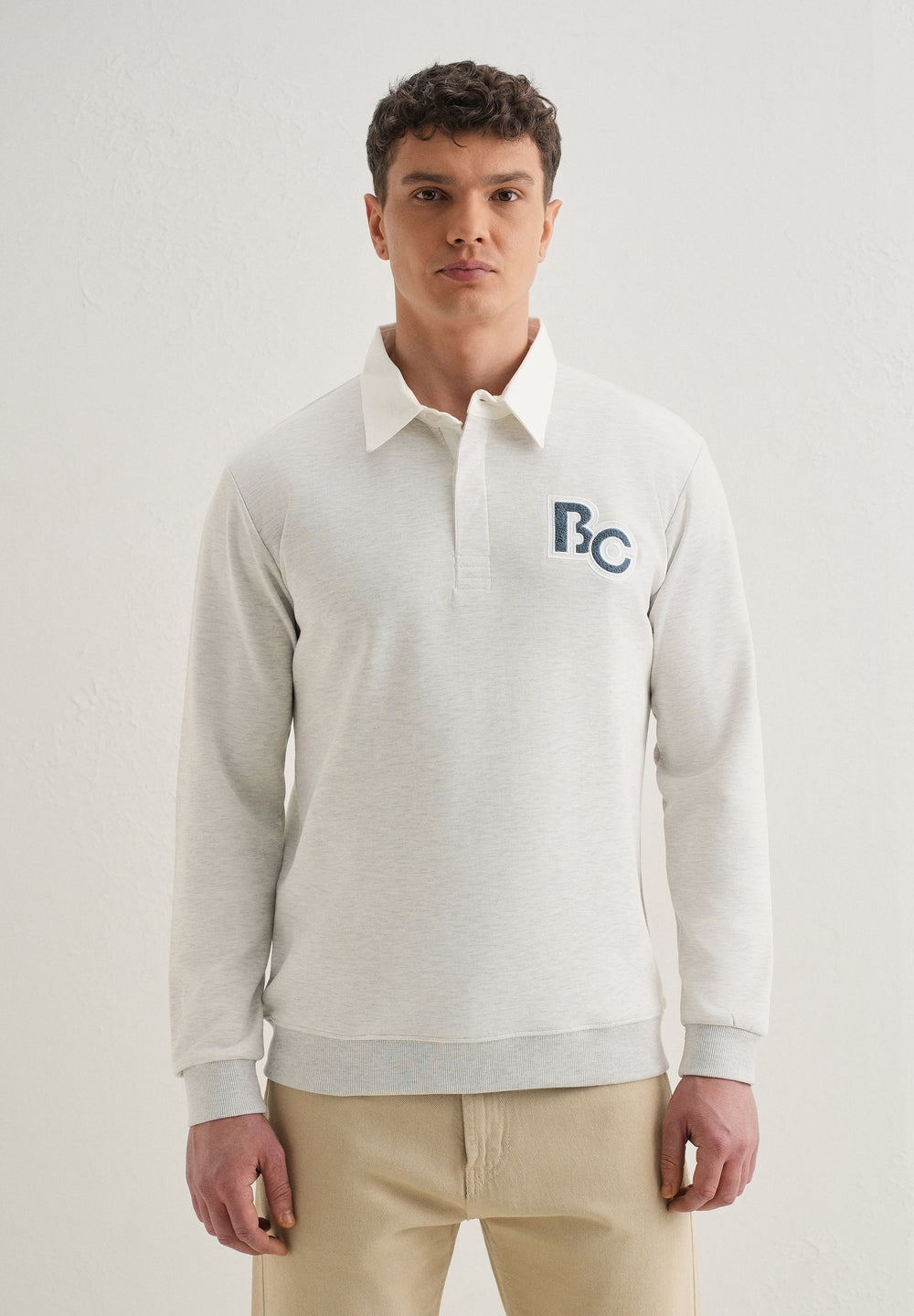 Grey Back Print Polo Sweatshirt