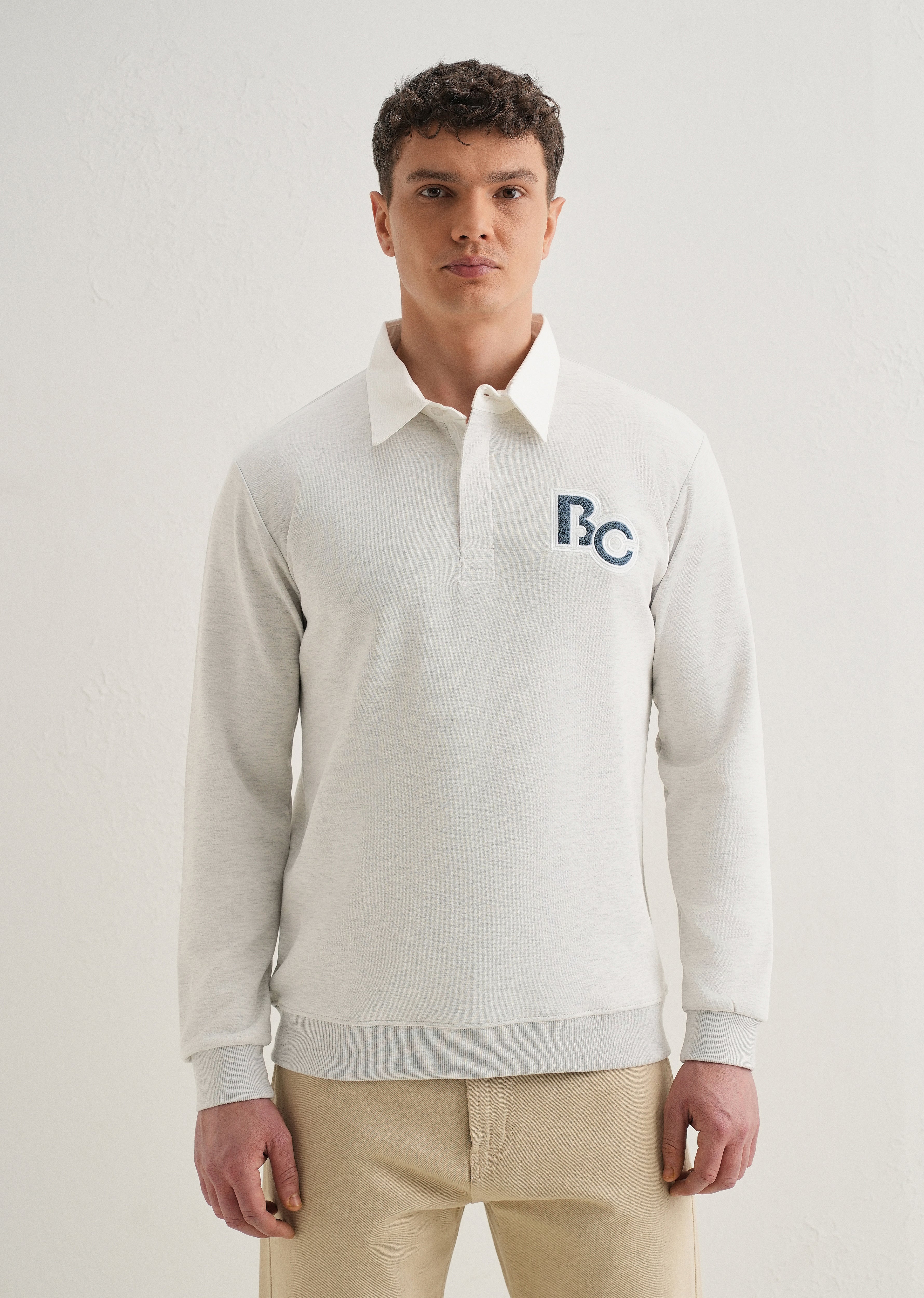 Grey Back Print Polo Sweatshirt