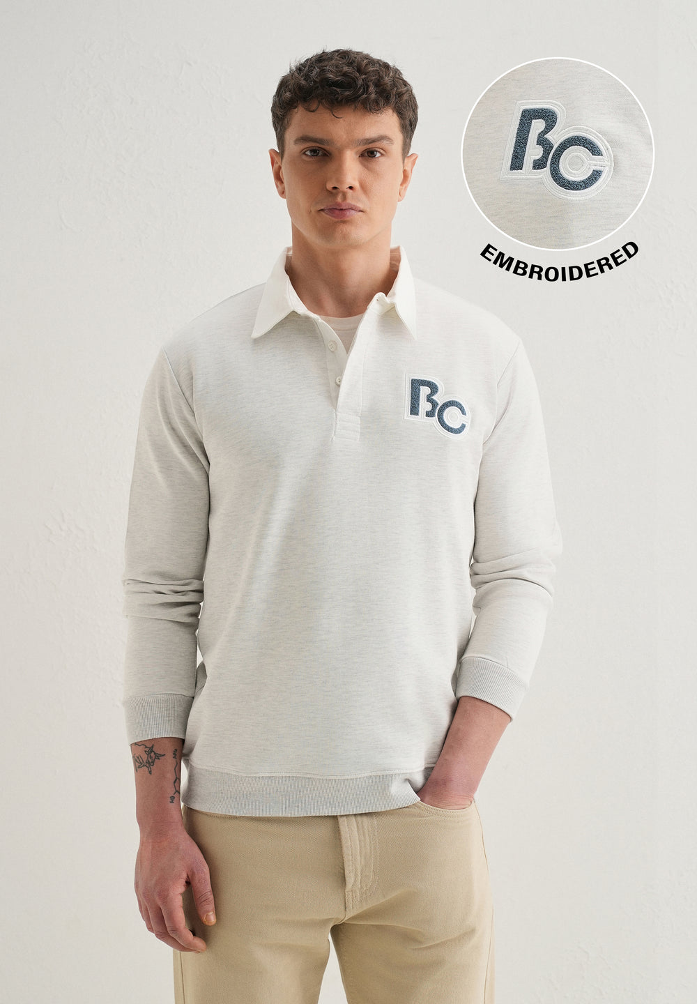 Grey Back Print Polo Sweatshirt