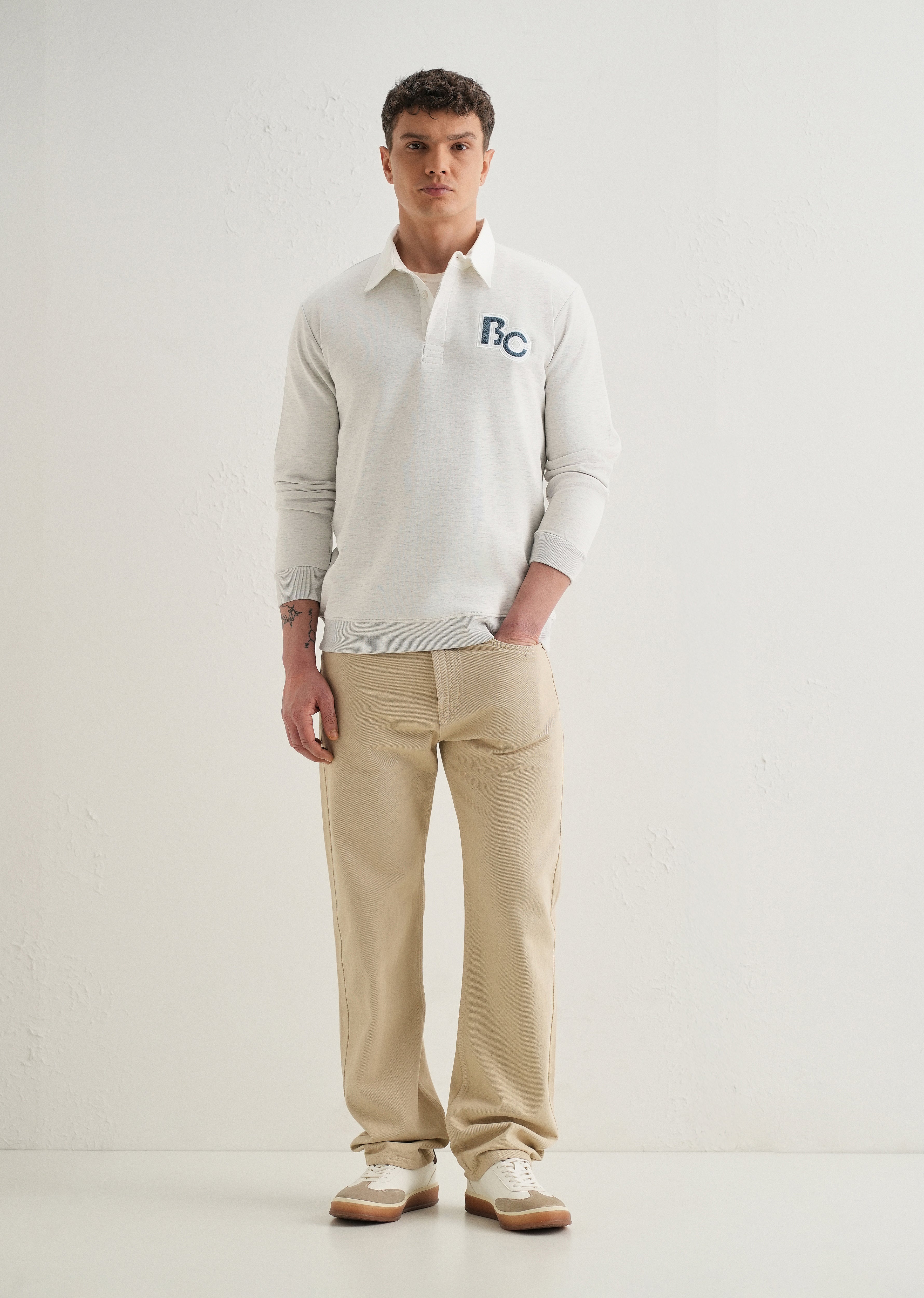 Grey Back Print Polo Sweatshirt