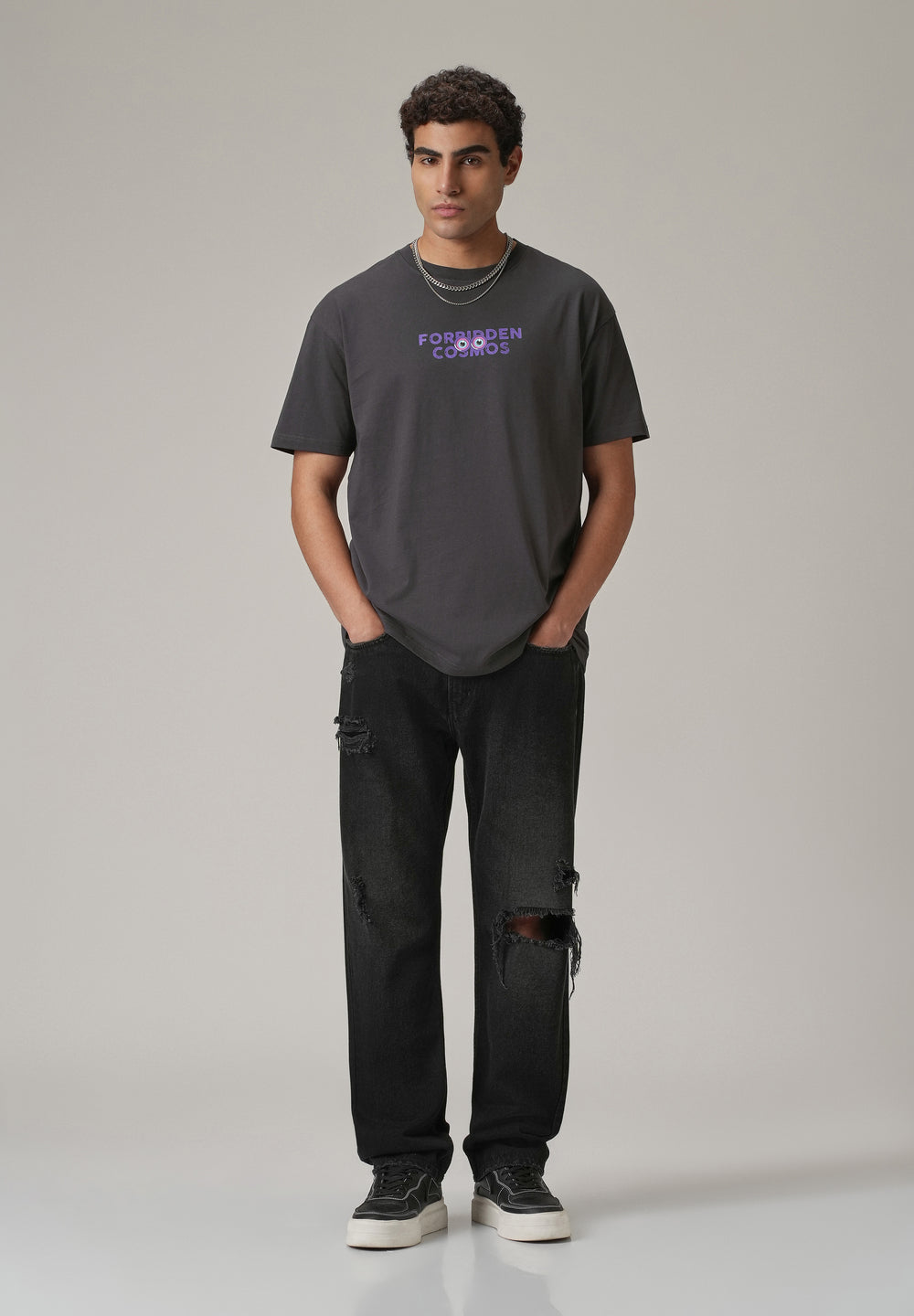 Grey Back Printed Oversized T-Shirt