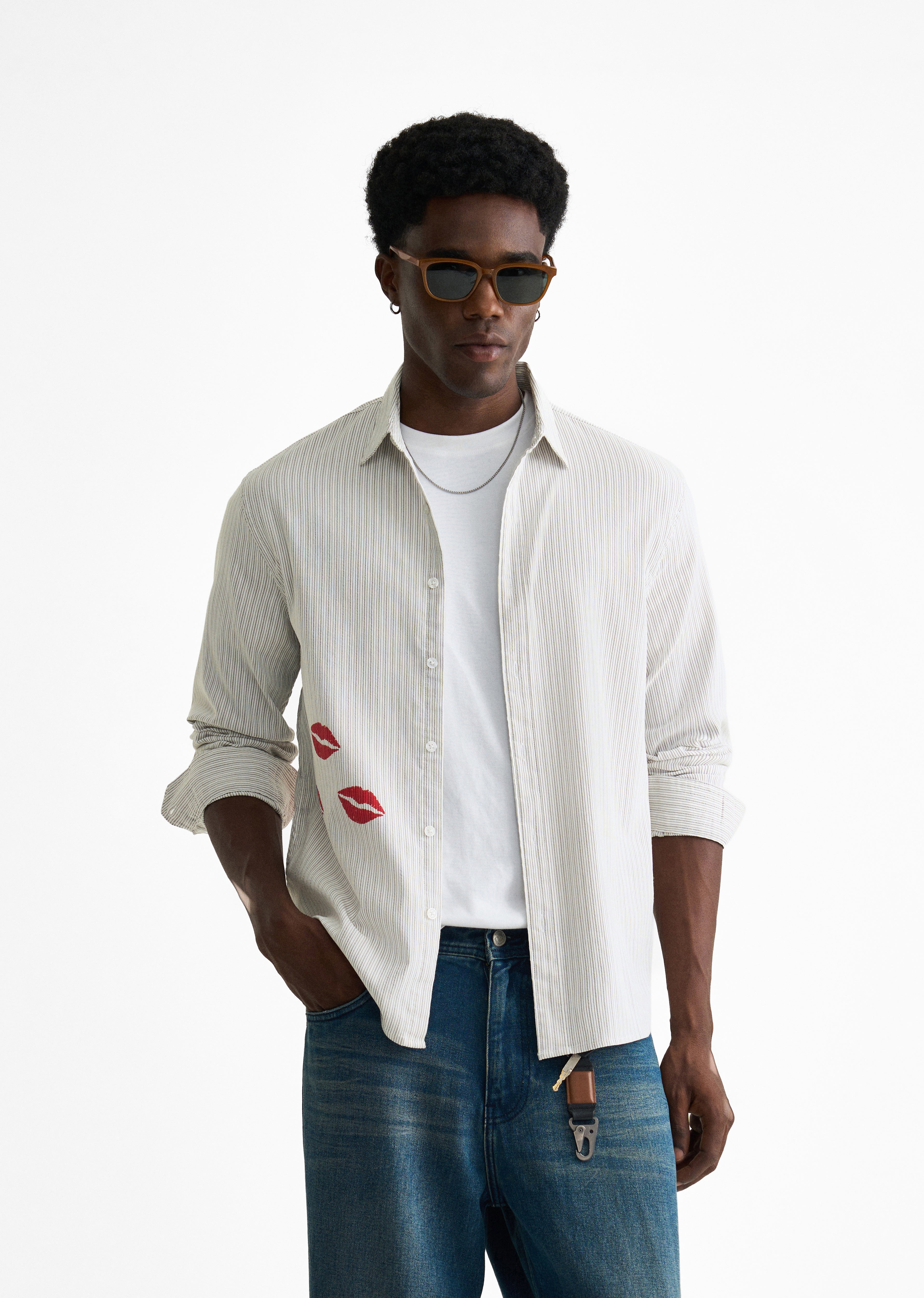 Grey Back Printed Self-Stripe Shirt