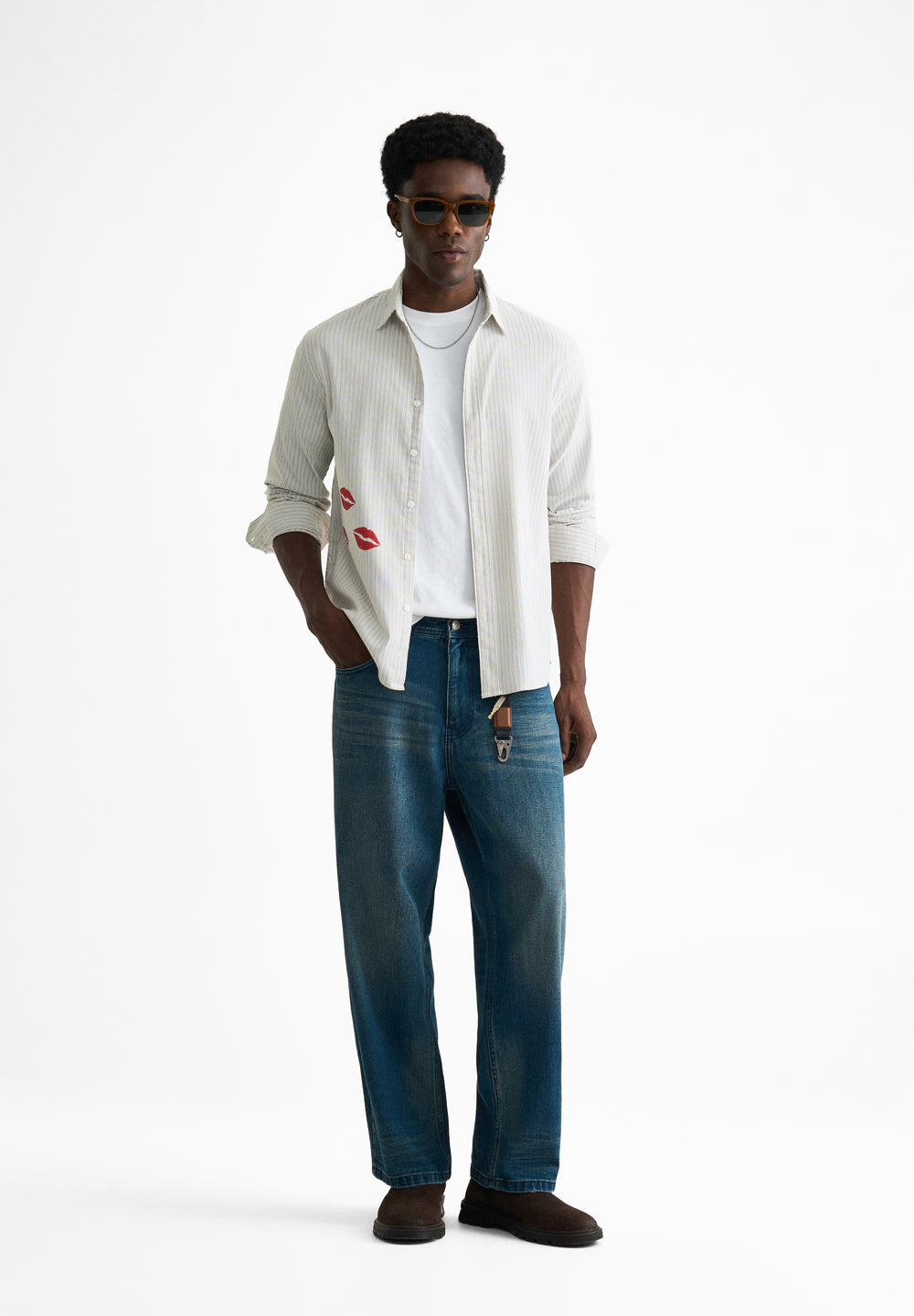 Grey Back Printed Self-Stripe Shirt