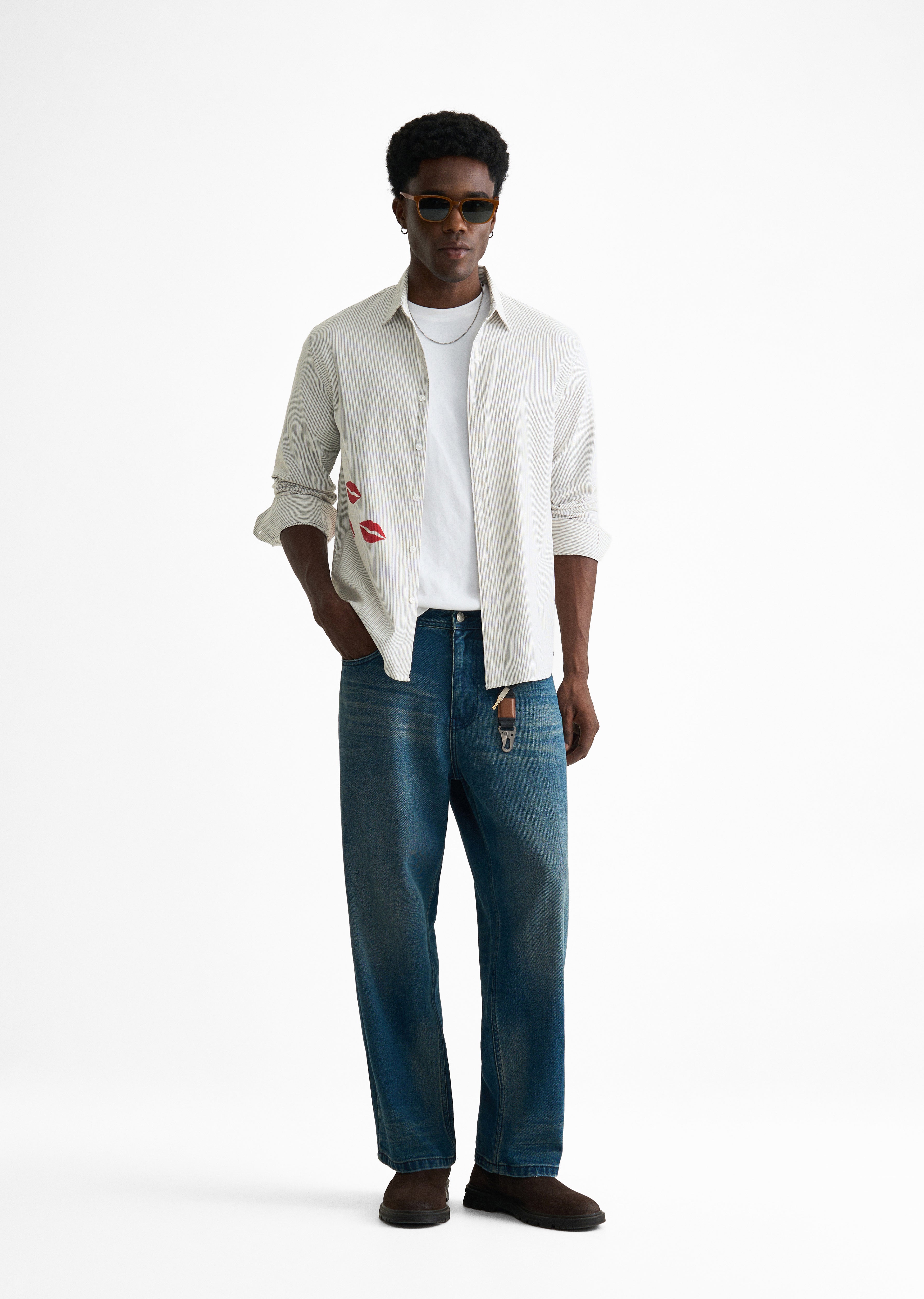 Grey Back Printed Self-Stripe Shirt