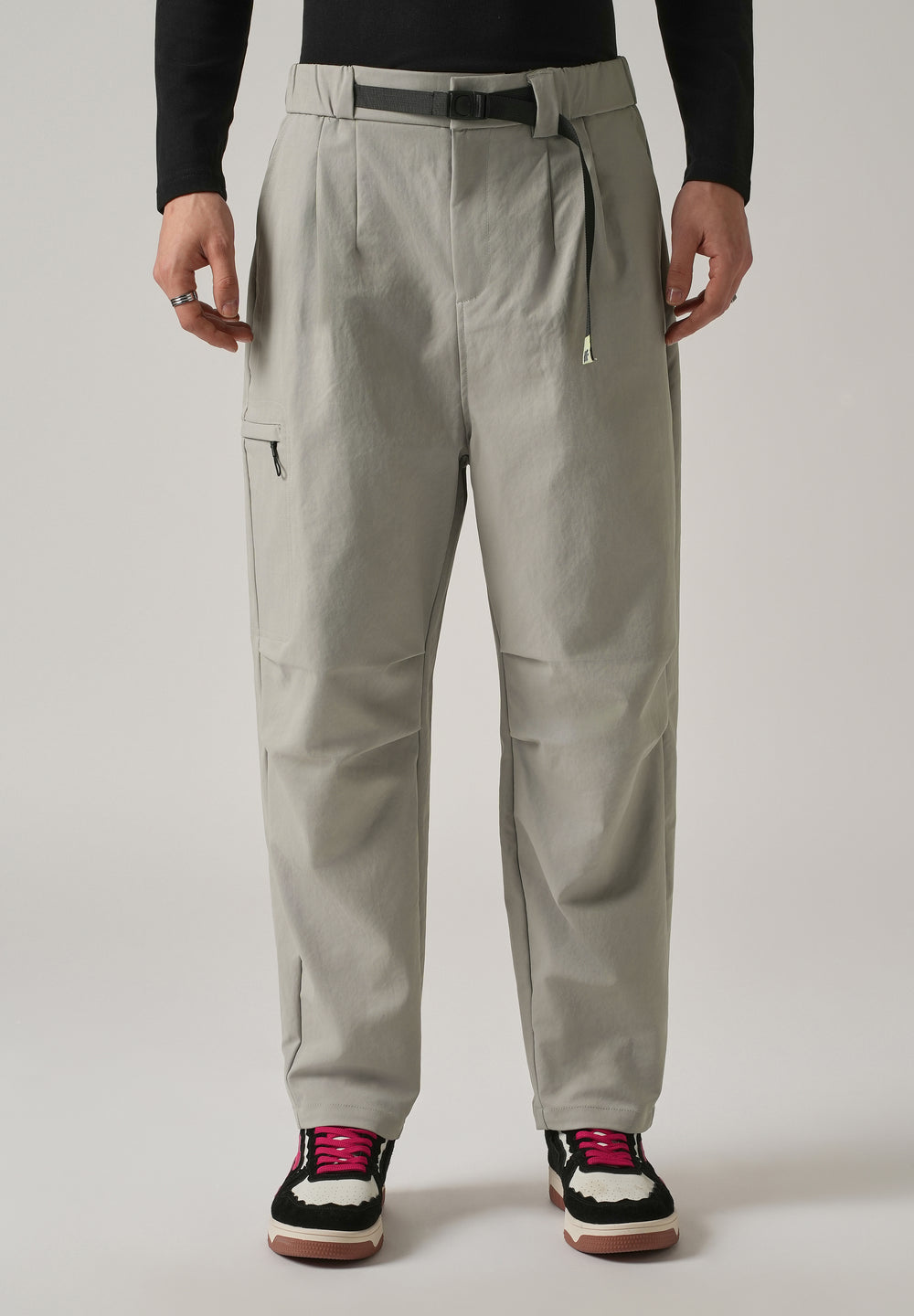 Grey Twill Belt Relaxed Fit Pant