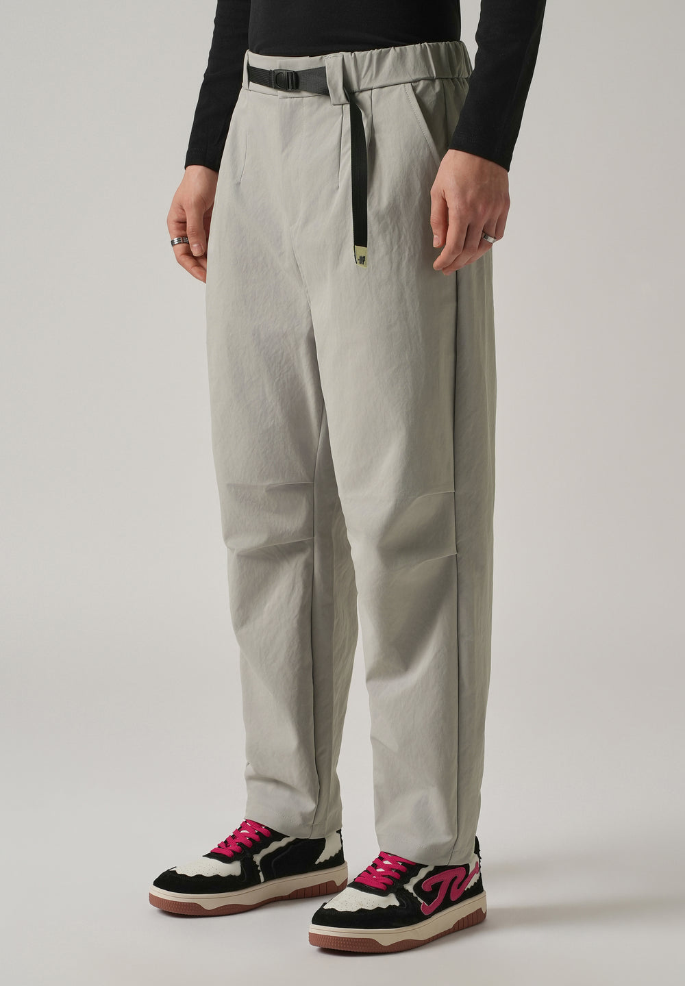 Grey Twill Belt Relaxed Fit Pant
