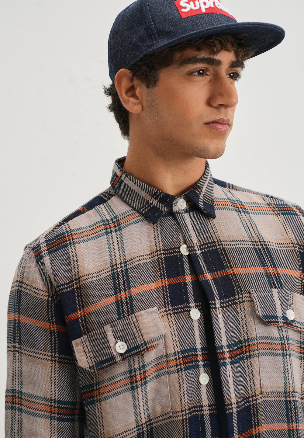 Grey Brushed Cotton Check Shirt