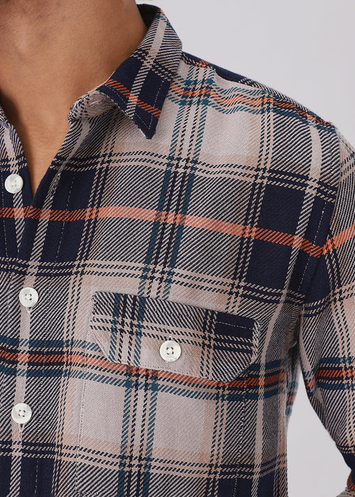 Grey Brushed Cotton Check Shirt