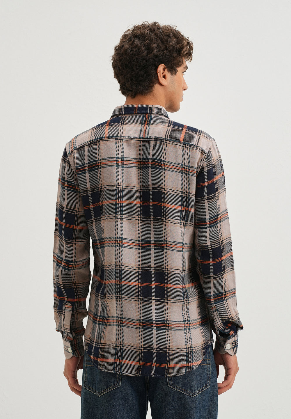 Grey Brushed Cotton Check Shirt