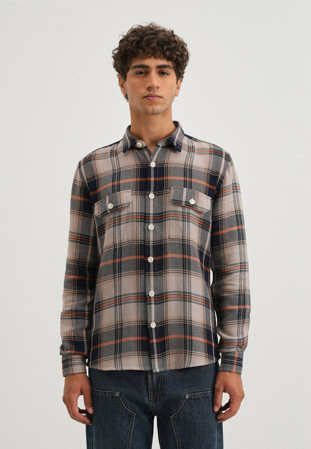 Grey Brushed Cotton Check Shirt