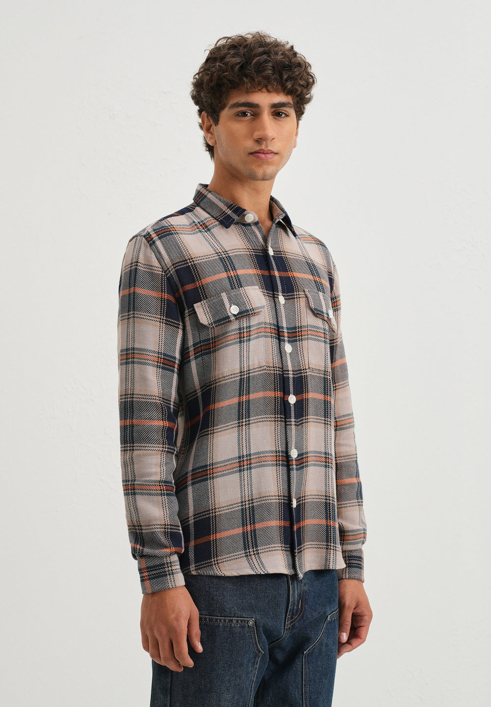 Grey Brushed Cotton Check Shirt