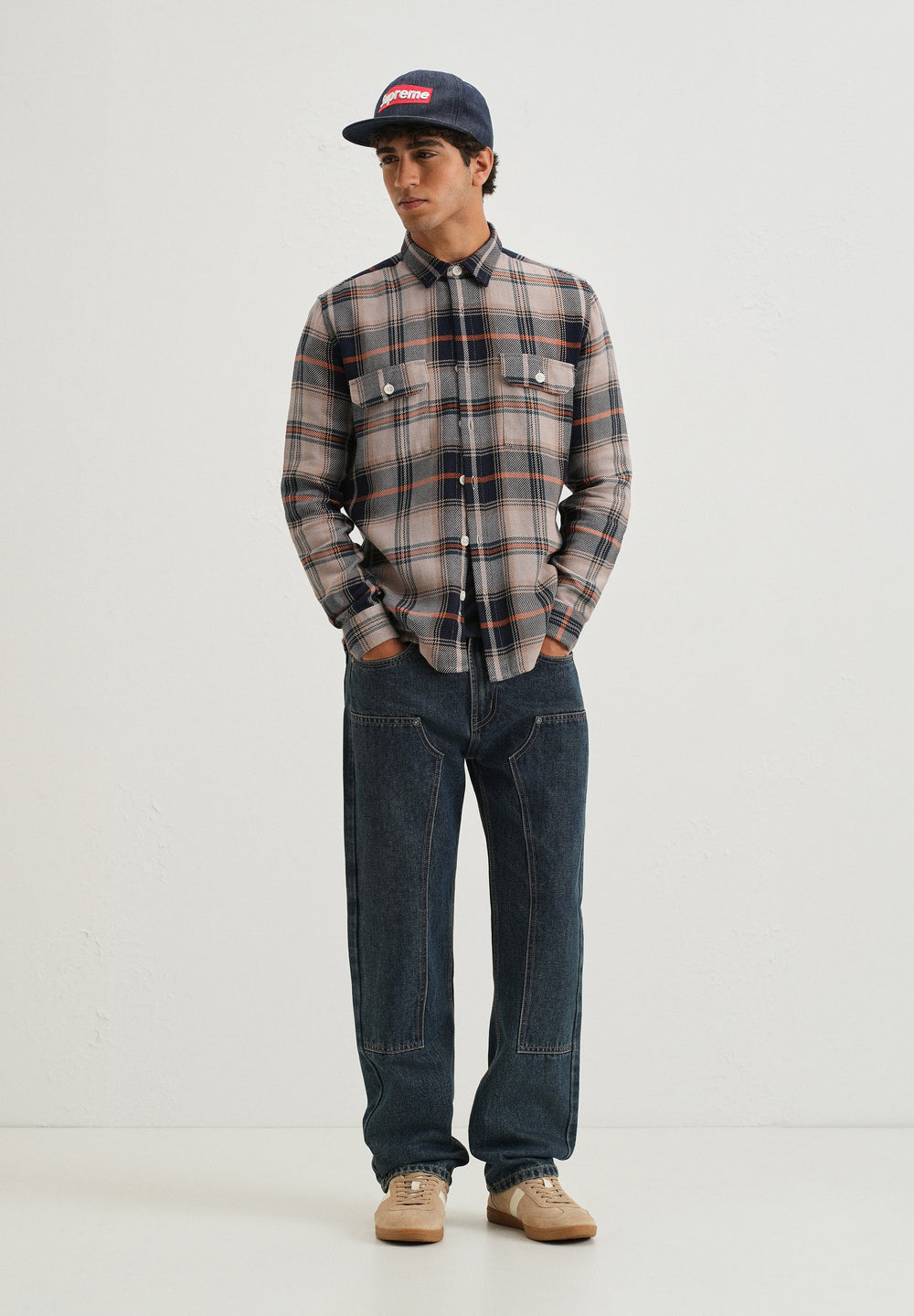 Grey Brushed Cotton Check Shirt