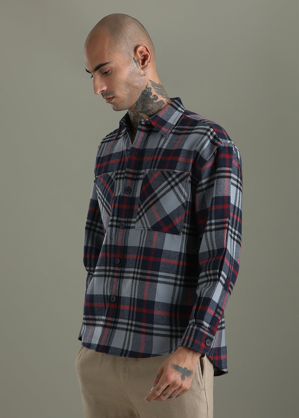 Grey Checked Relaxed Fit Shacket