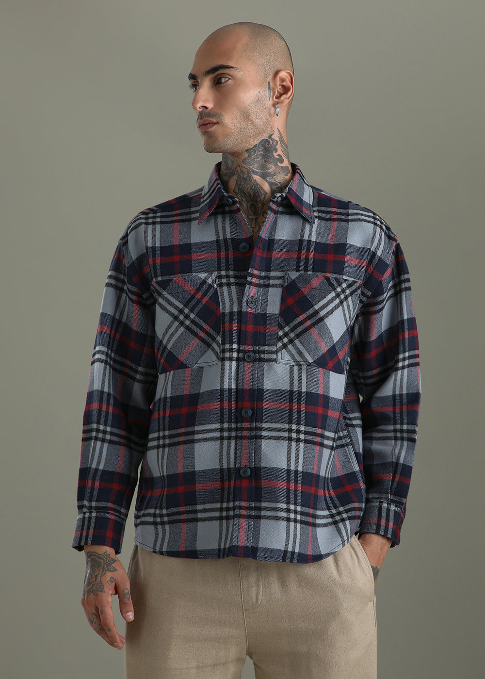 Grey Checked Relaxed Fit Shacket