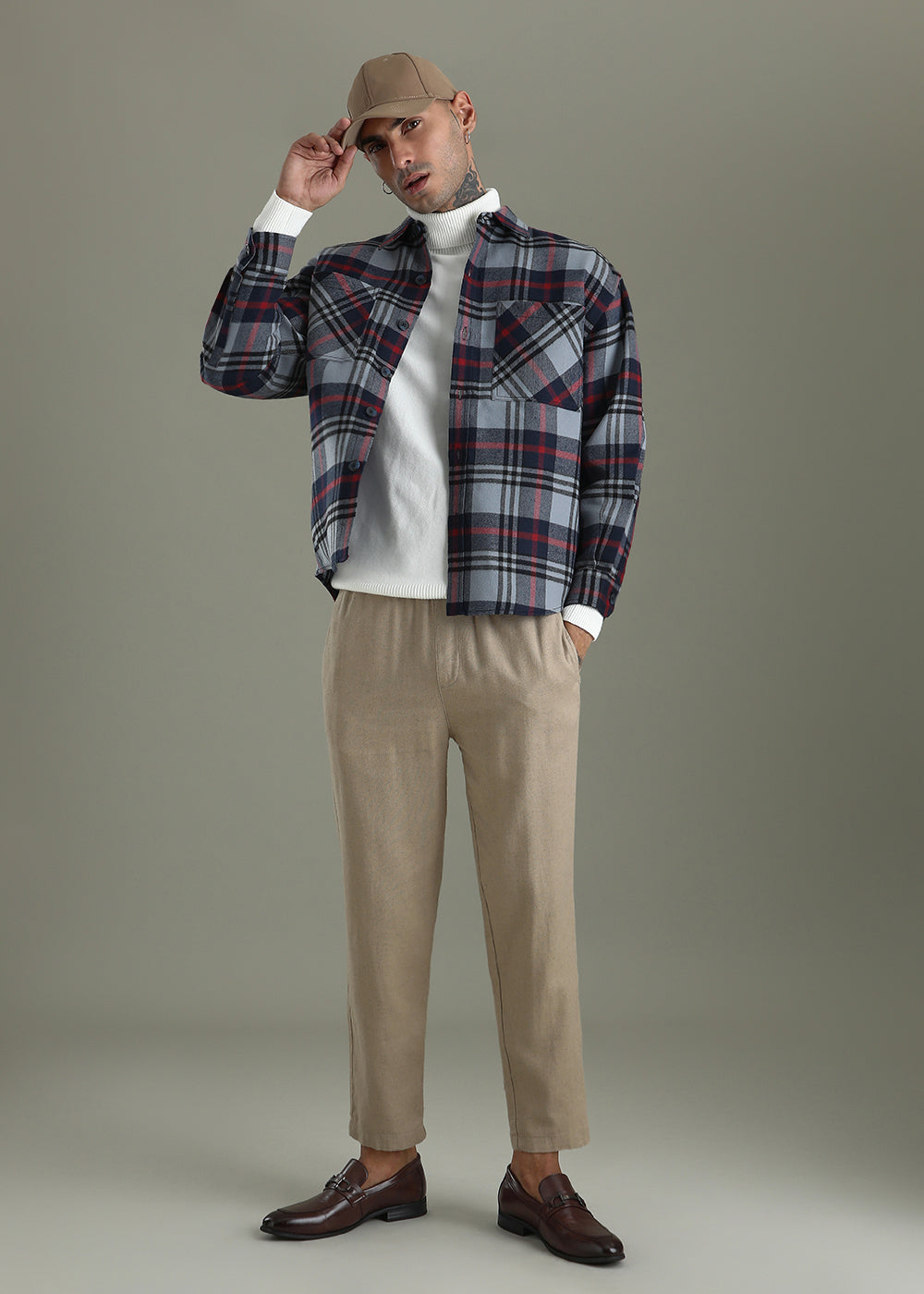 Grey Checked Relaxed Fit Shacket