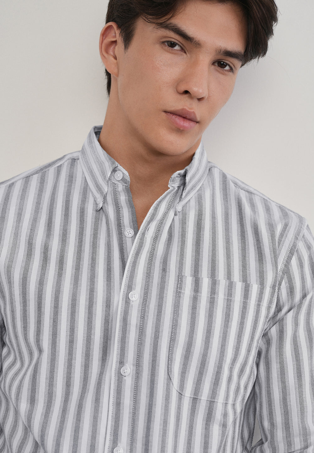 Grey Classic Cotton Stripe Shirt
