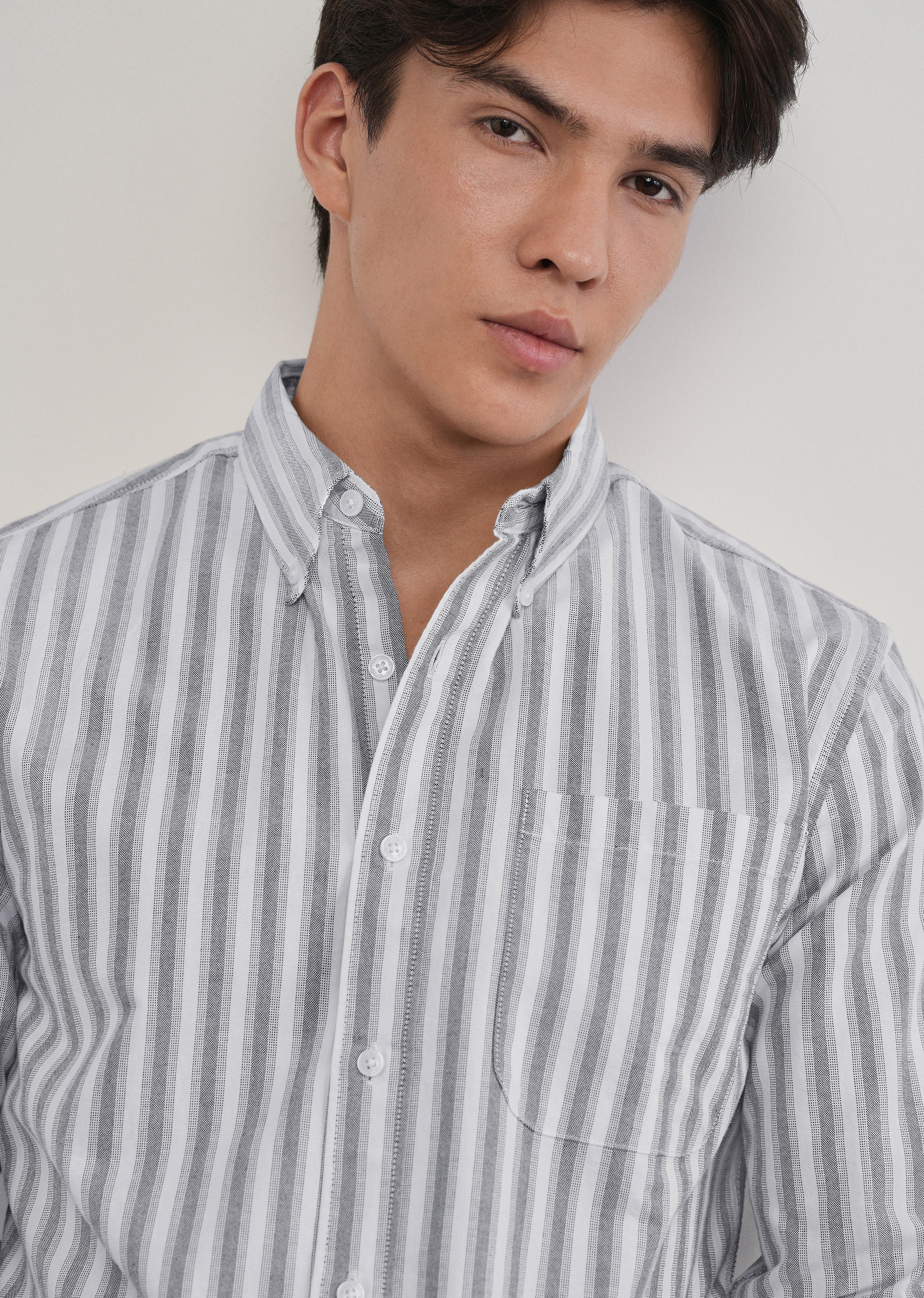 Grey Classic Cotton Stripe Shirt