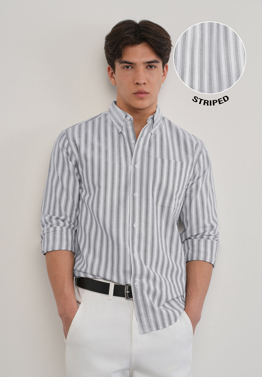 Grey Classic Cotton Stripe Shirt