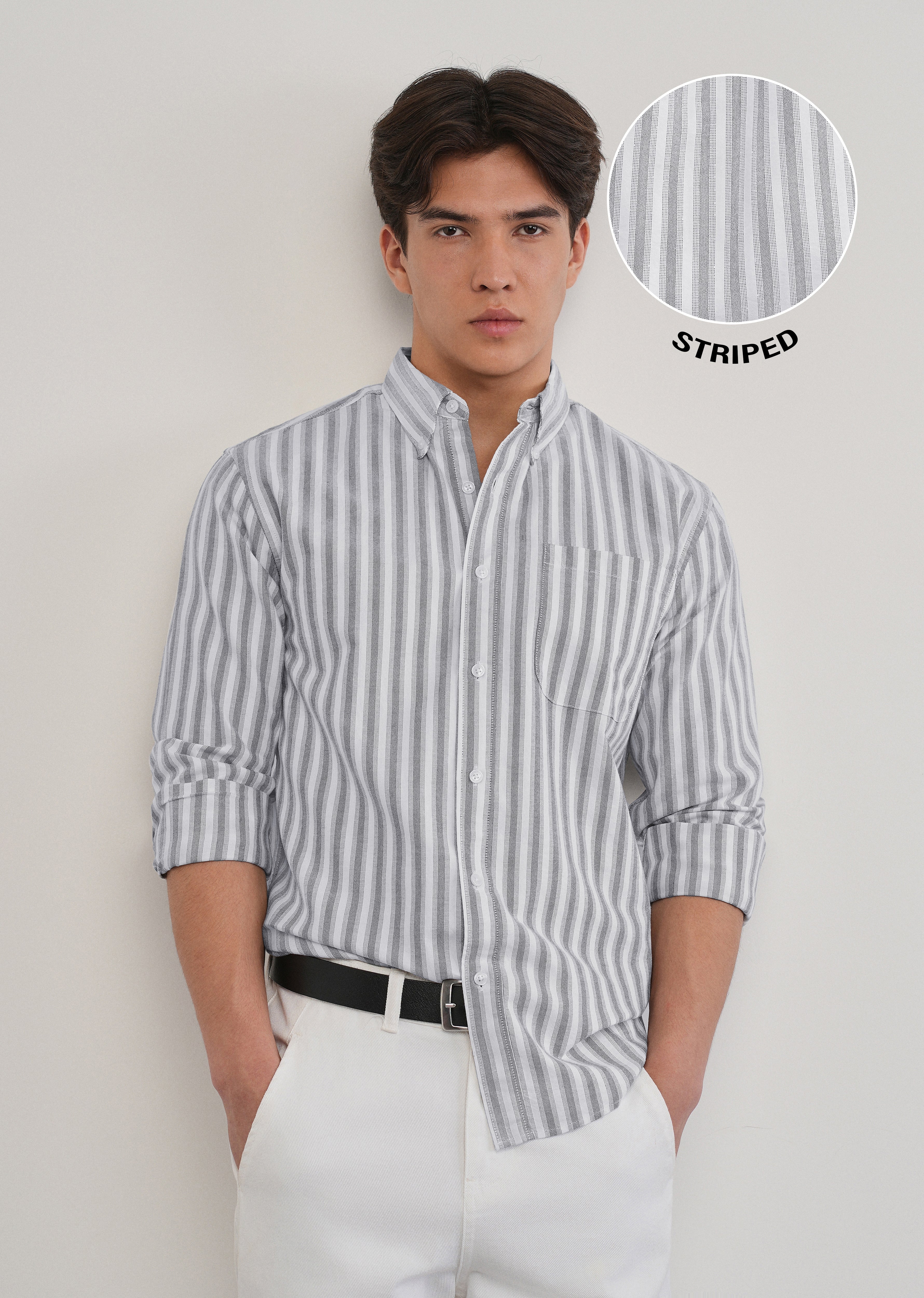 Grey Classic Cotton Stripe Shirt