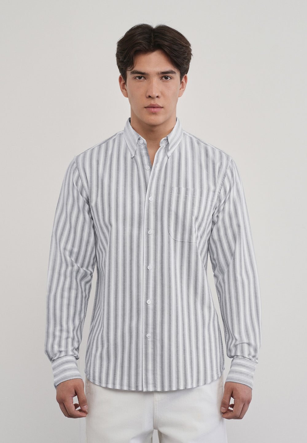Grey Classic Cotton Stripe Shirt