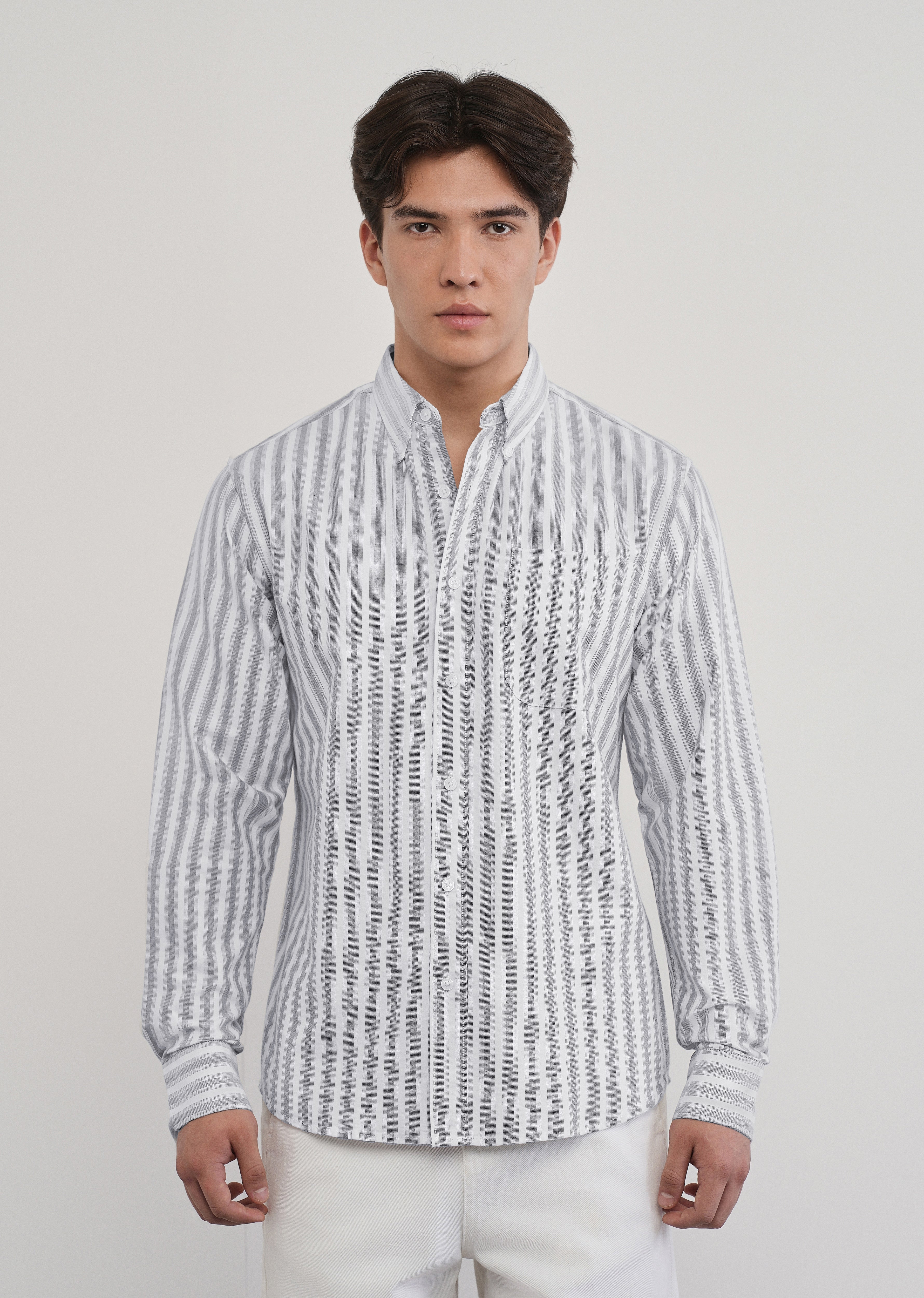 Grey Classic Cotton Stripe Shirt