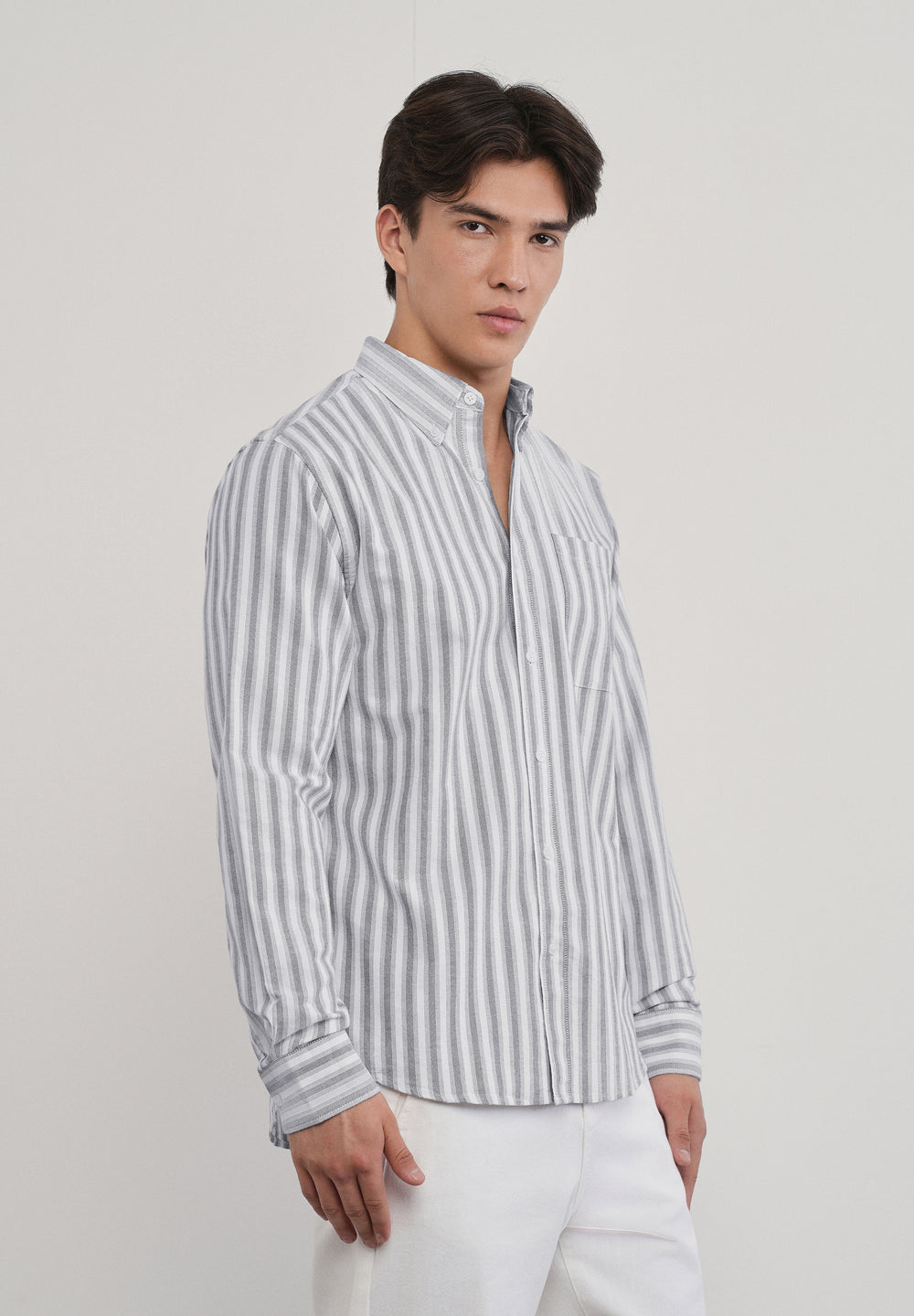 Grey Classic Cotton Stripe Shirt