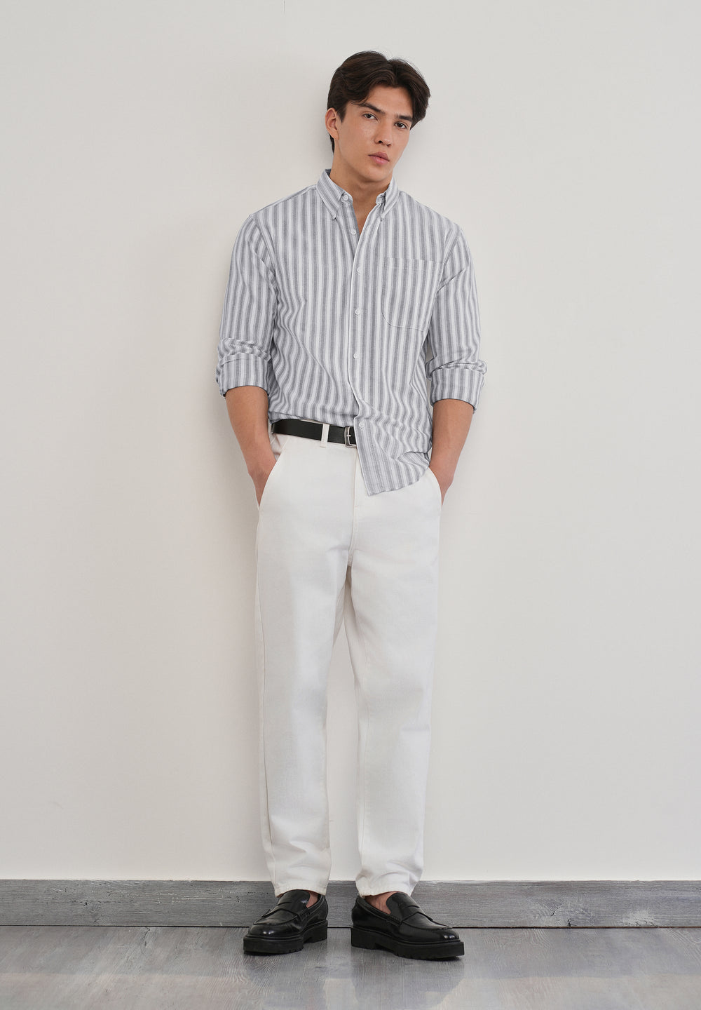 Grey Classic Cotton Stripe Shirt