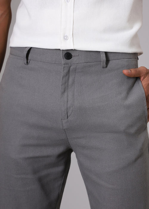 Grey Comfort Fit Linen Pant