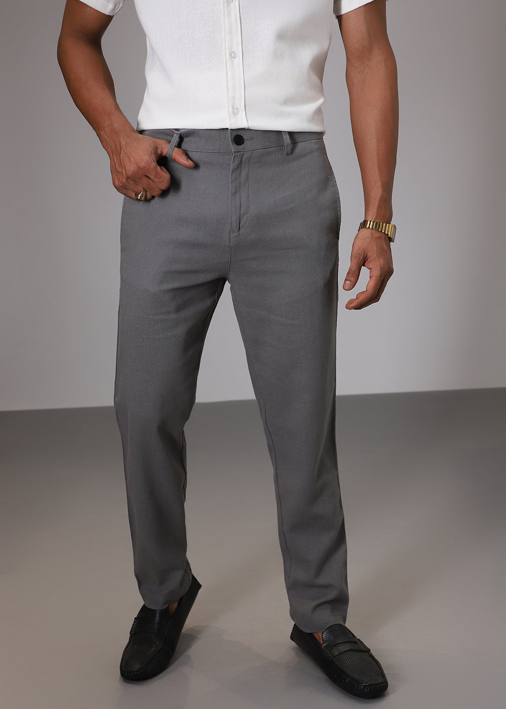 Grey Comfort Fit Linen Pant