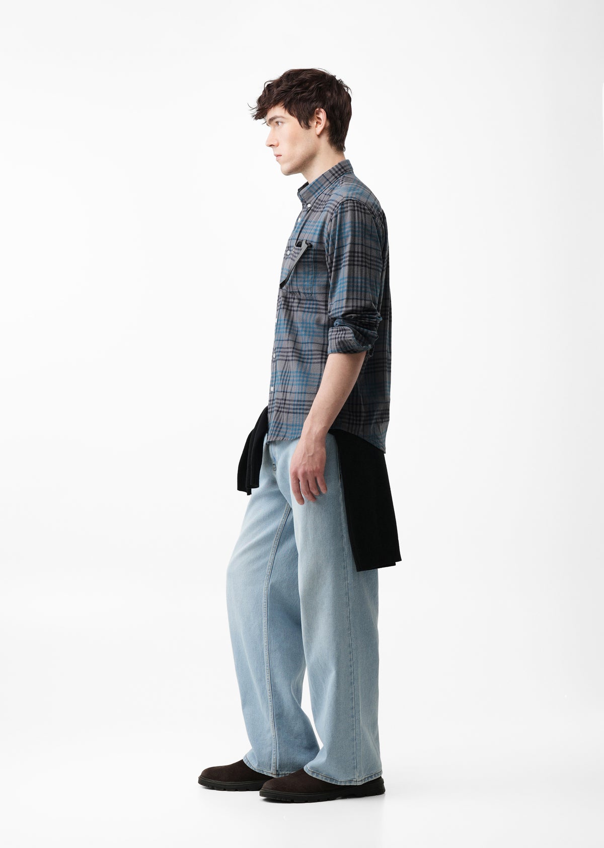 Grey Cotton Plaid Check Shirt